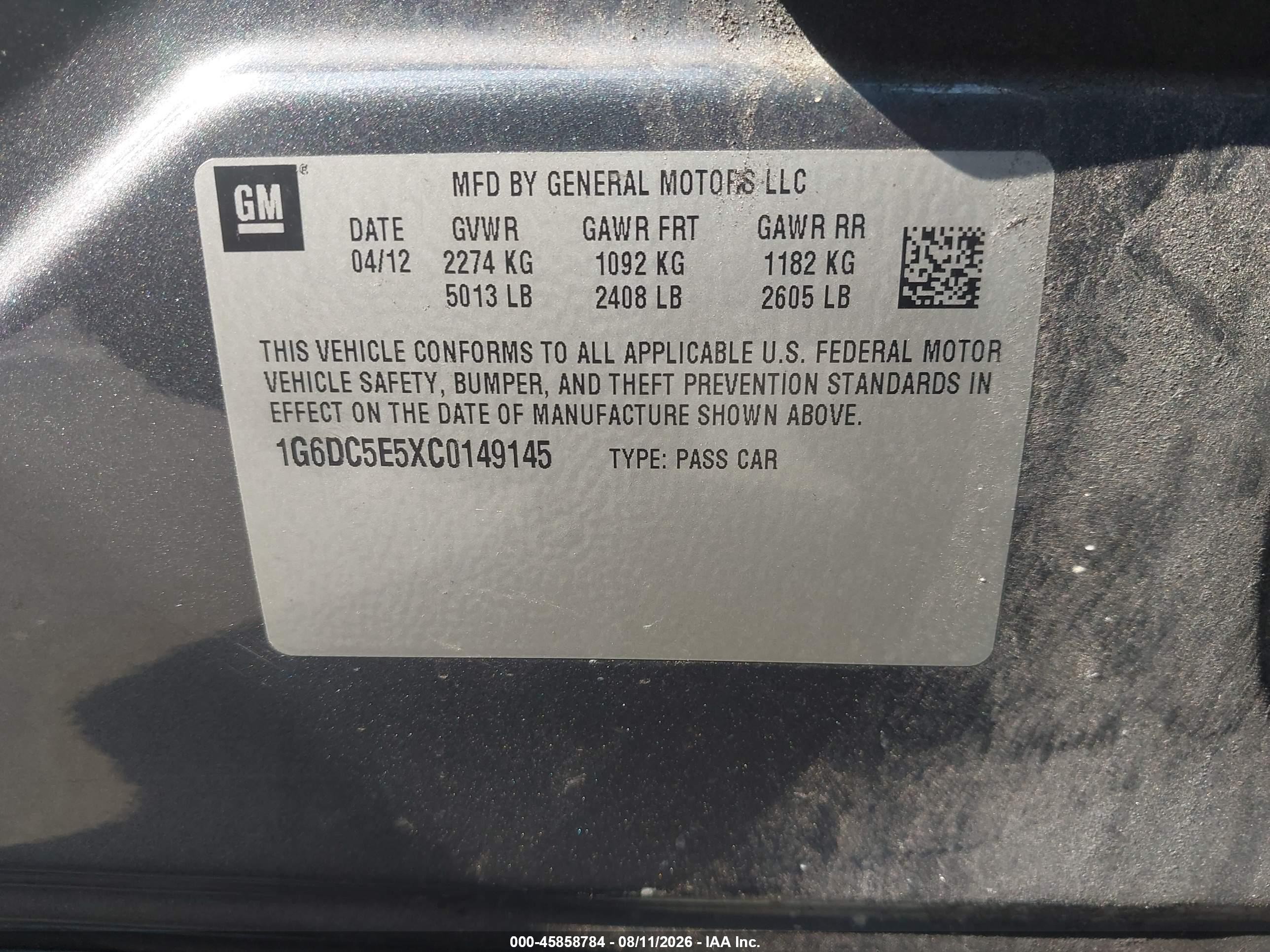 2012 Cadillac Cts Standard Blue vin: 1G6DC5E5XC0149145