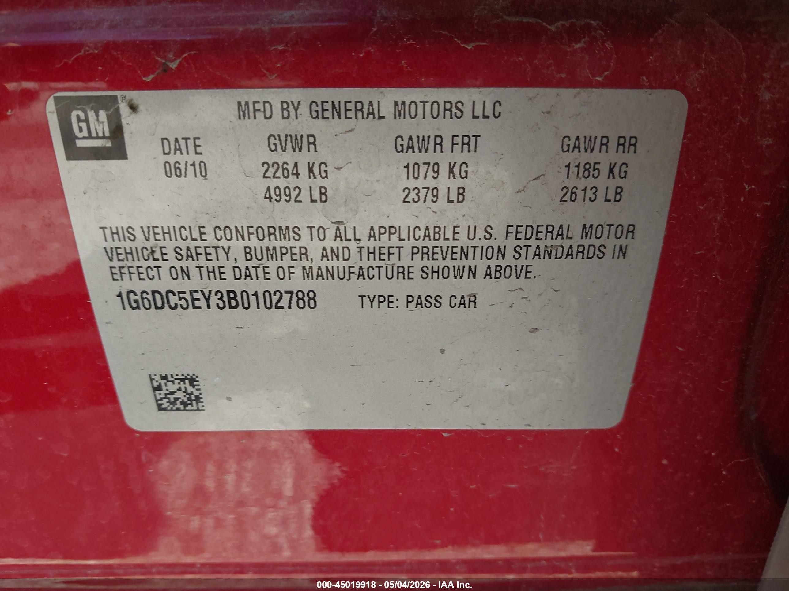 2011 Cadillac Cts Standard Red vin: 1G6DC5EY3B0102788