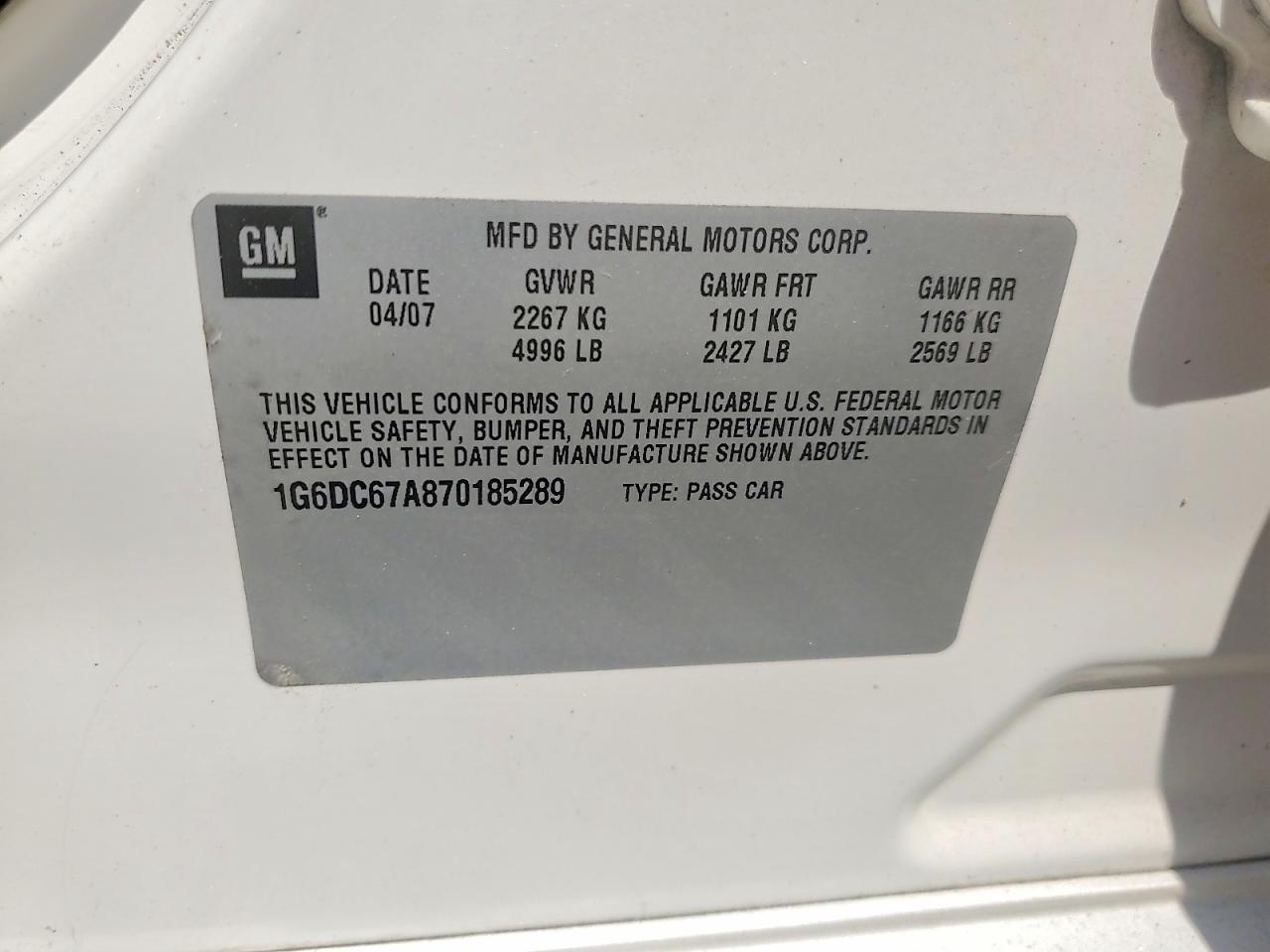 2007 Cadillac Sts Cream vin: 1G6DC67A870185289