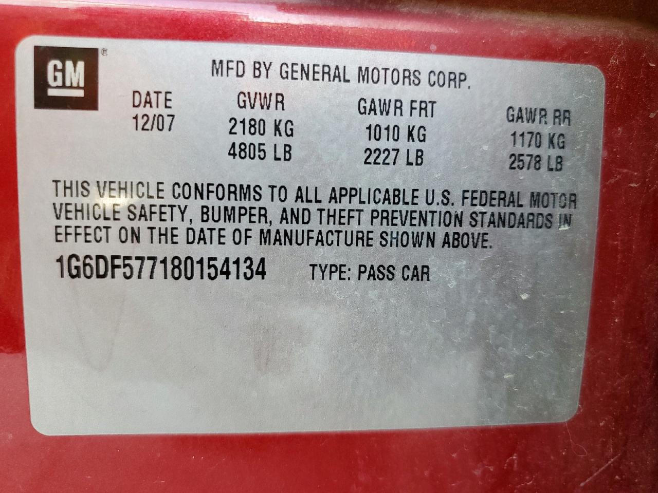 2008 Cadillac Cts Red vin: 1G6DF577180154134