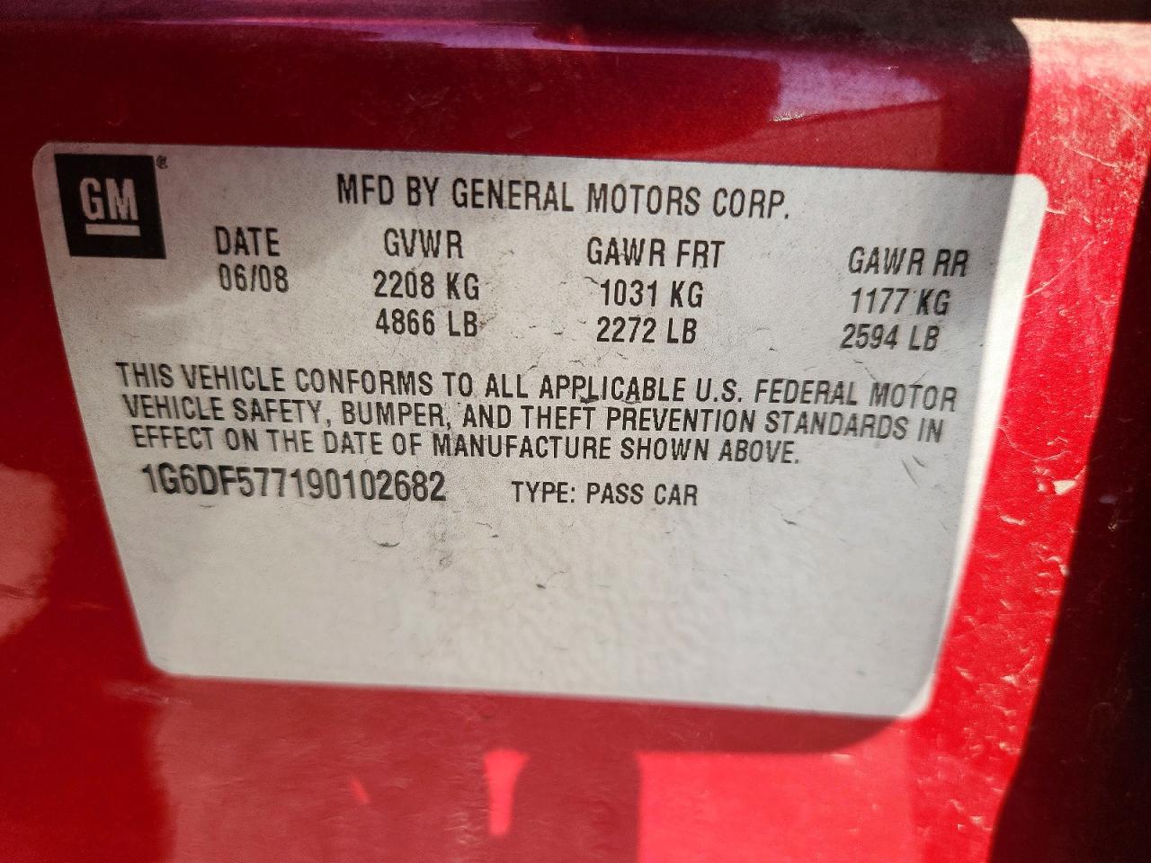 2009 Cadillac Cts Red vin: 1G6DF577190102682