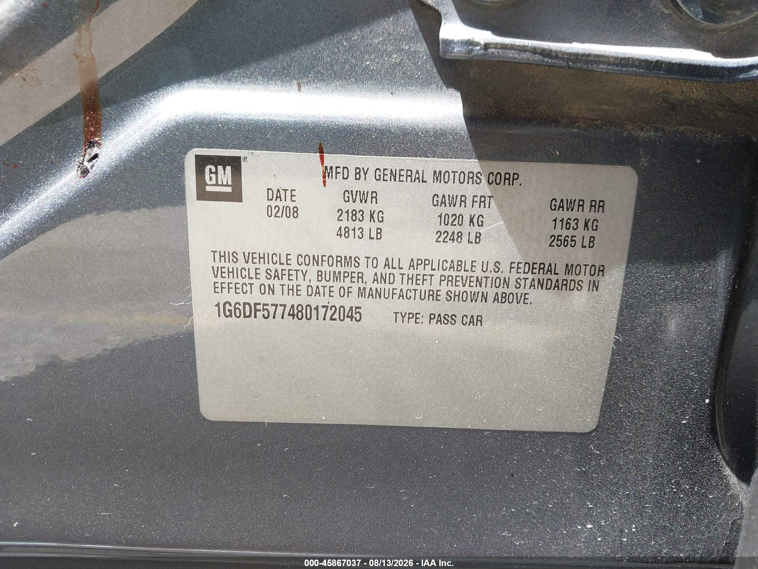 2008 Cadillac Cts Rwd W/1sa Gray vin: 1G6DF577480172045
