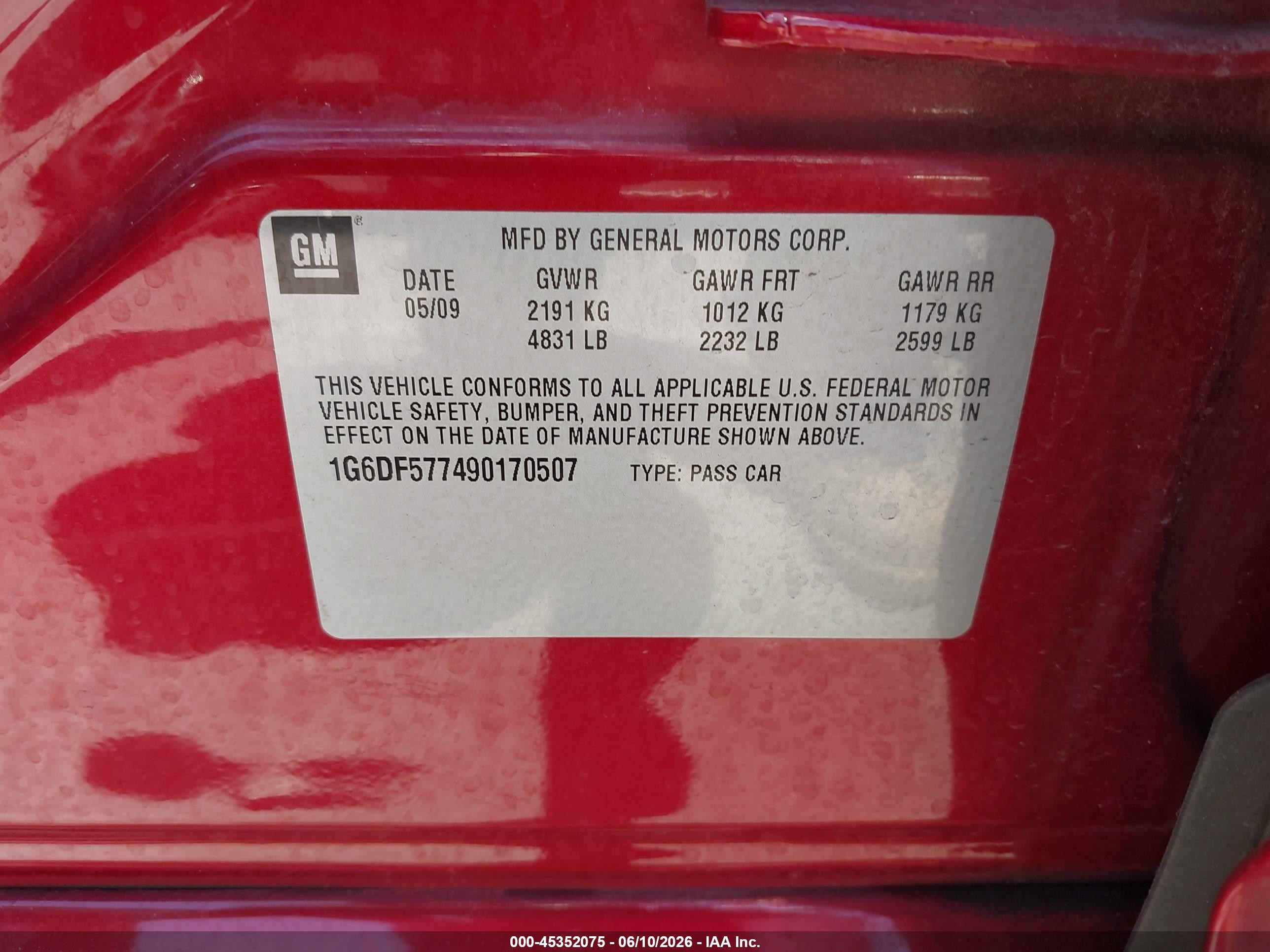 2009 Cadillac Cts Standard Красный vin: 1G6DF577490170507