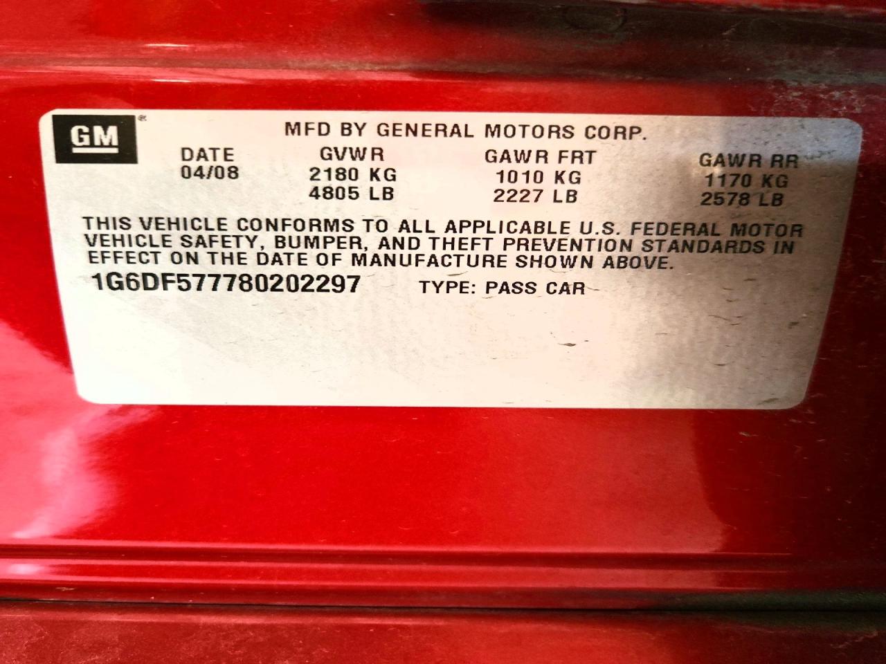 2008 Cadillac Cts Red vin: 1G6DF577780202297