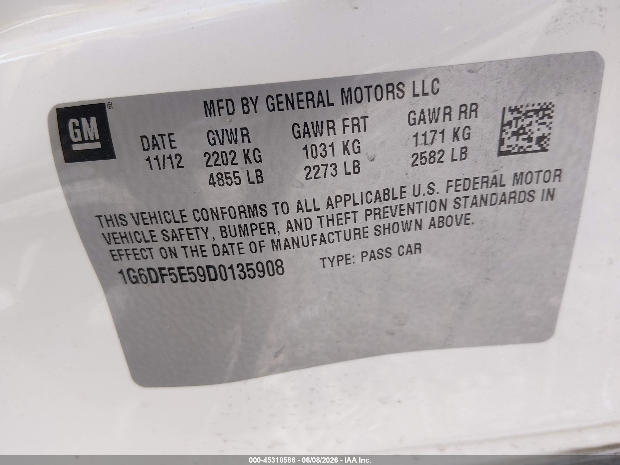 2013 Cadillac Cts Luxury White vin: 1G6DF5E59D0135908