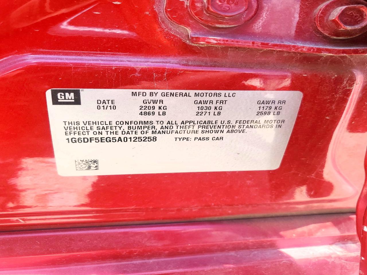 2010 Cadillac Cts Luxury Collection Red vin: 1G6DF5EG5A0125258