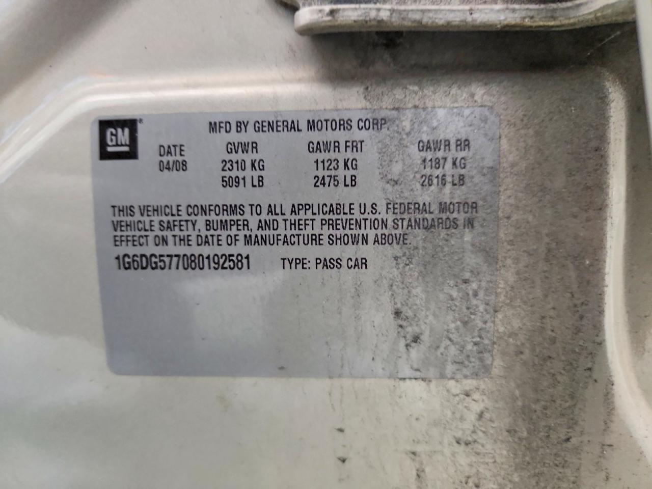 2008 Cadillac Cts Gold vin: 1G6DG577080192581