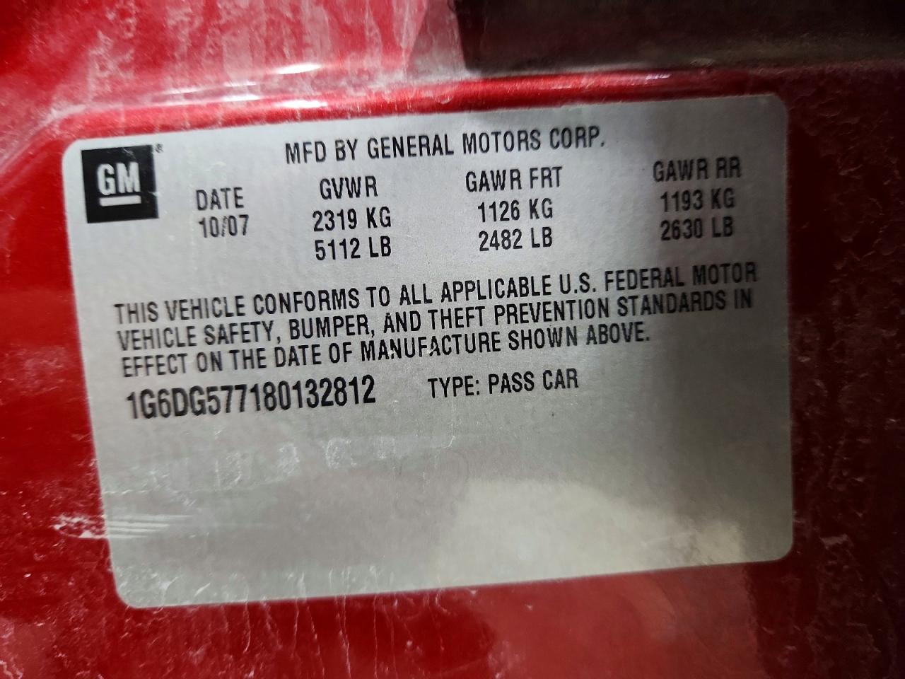 2008 Cadillac Cts Red vin: 1G6DG577180132812