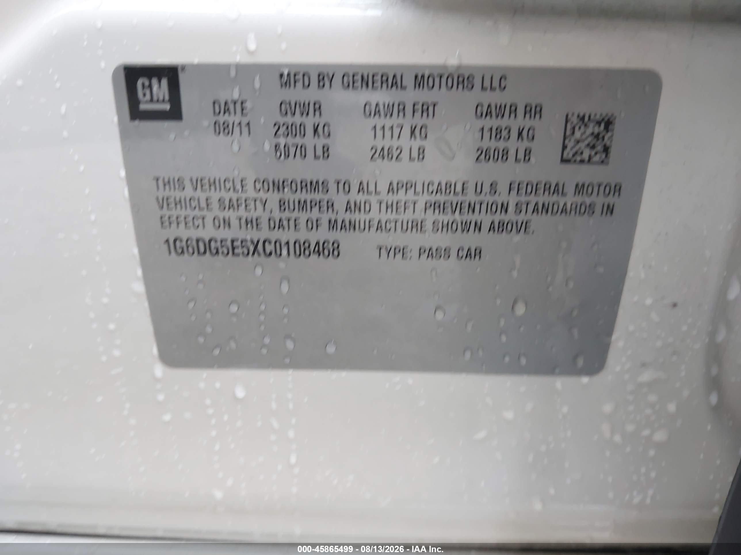 2012 Cadillac Cts Luxury White vin: 1G6DG5E5XC0108468