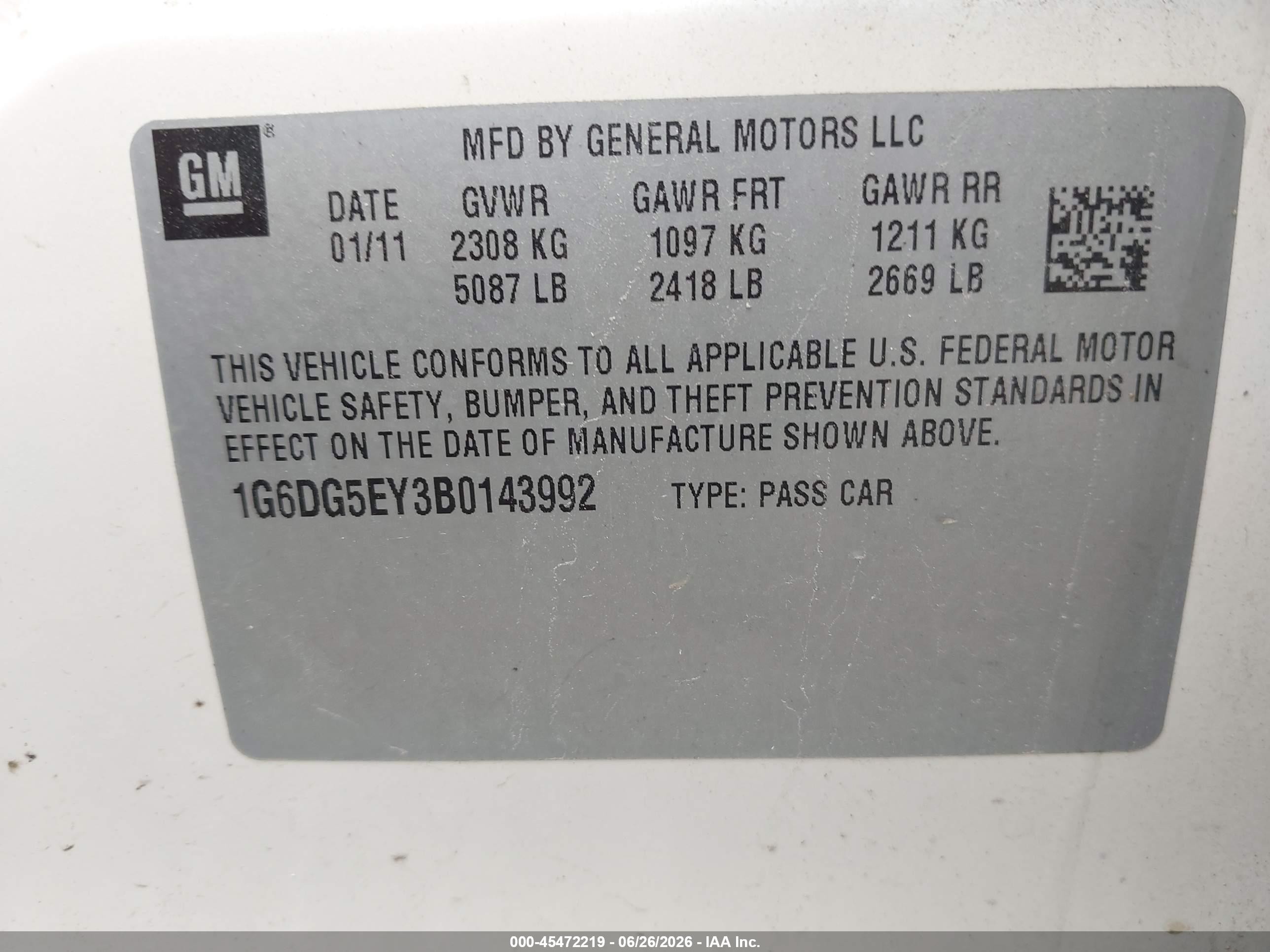 2011 Cadillac Cts Luxury White vin: 1G6DG5EY3B0143992
