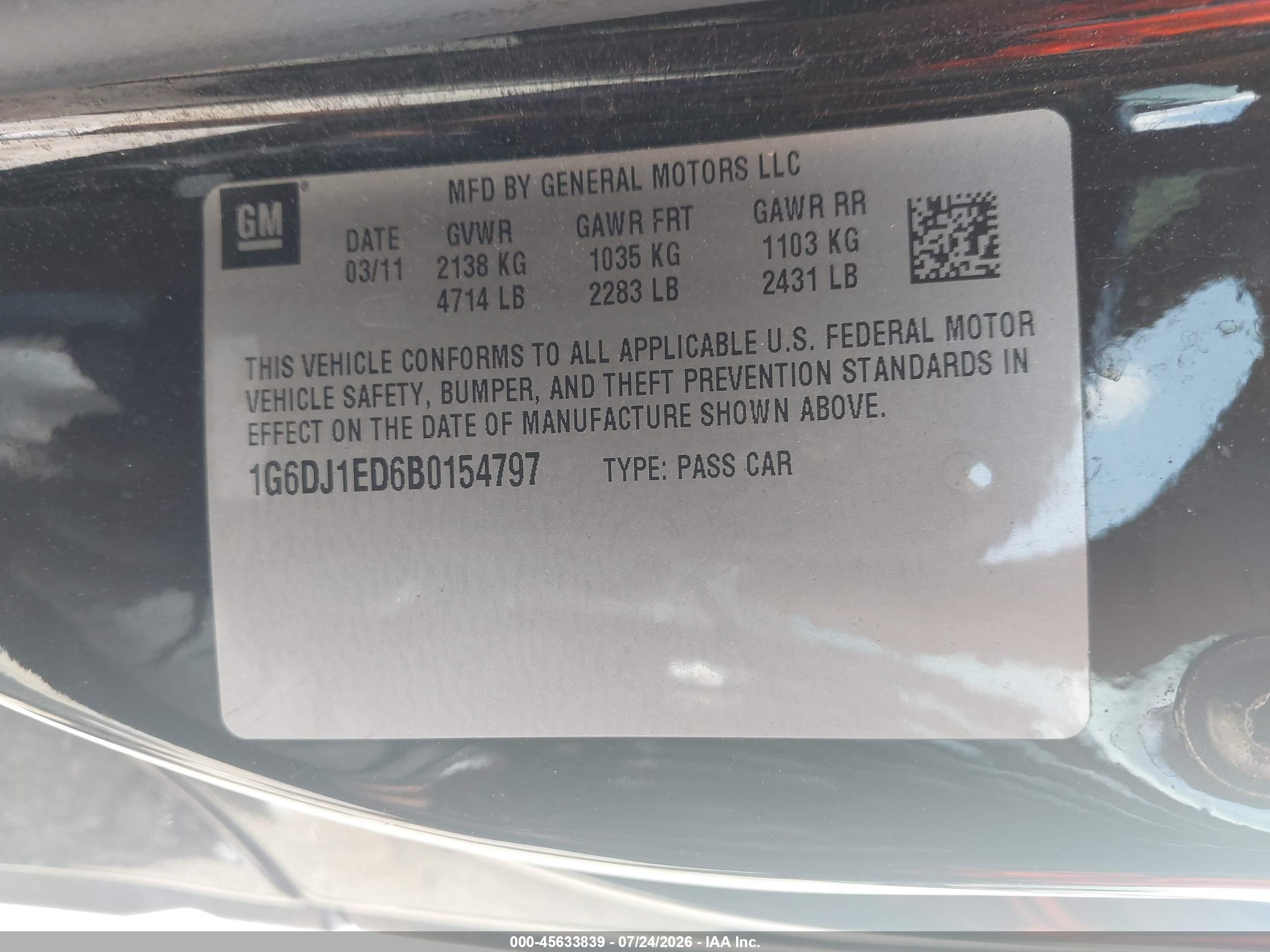 2011 Cadillac Cts Performance Black vin: 1G6DJ1ED6B0154797