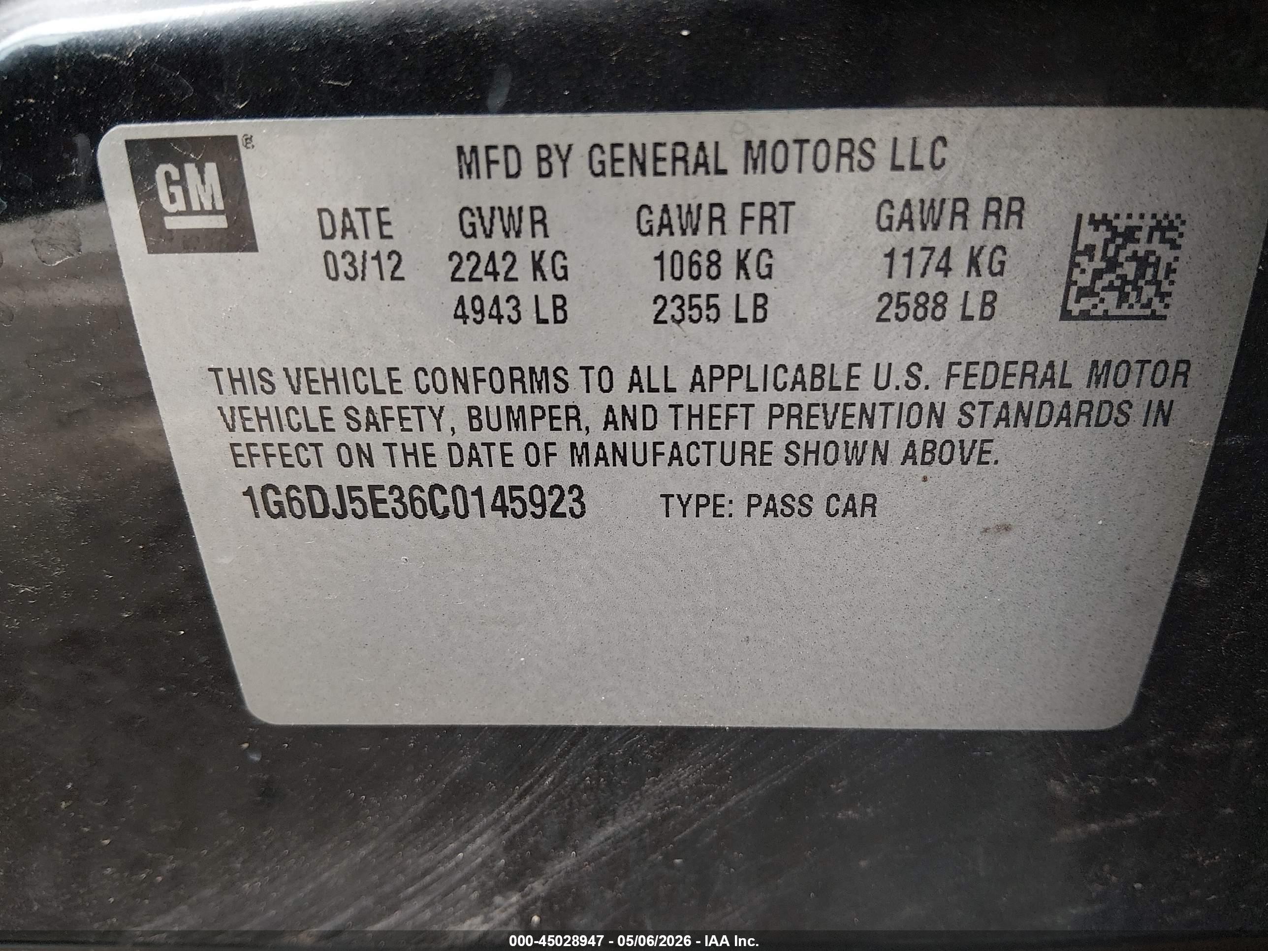 2012 Cadillac Cts Performance Black vin: 1G6DJ5E36C0145923