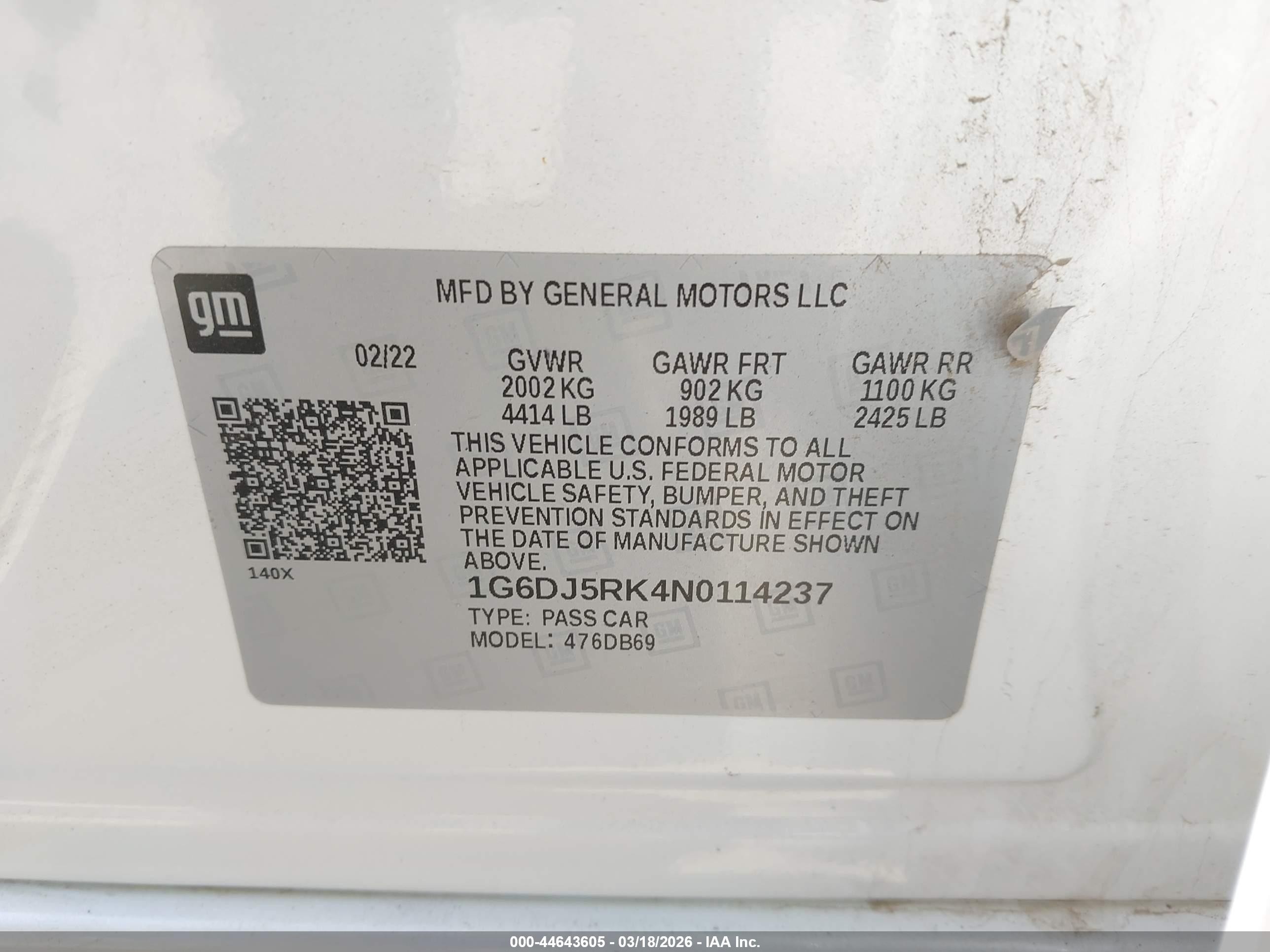 2022 Cadillac Ct4 Luxury Белый vin: 1G6DJ5RK4N0114237
