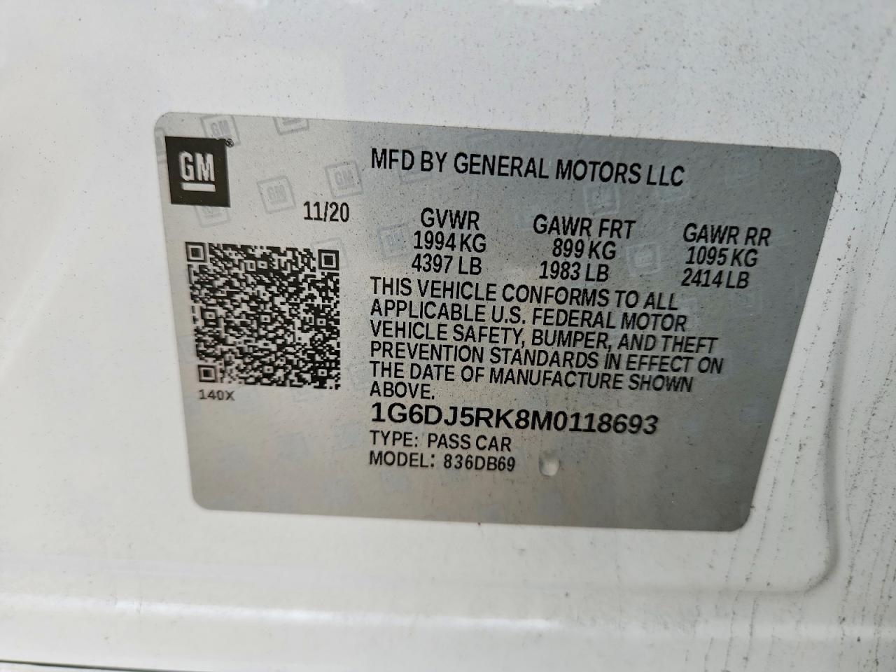 2021 Cadillac Ct4 Luxury Белый vin: 1G6DJ5RK8M0118693