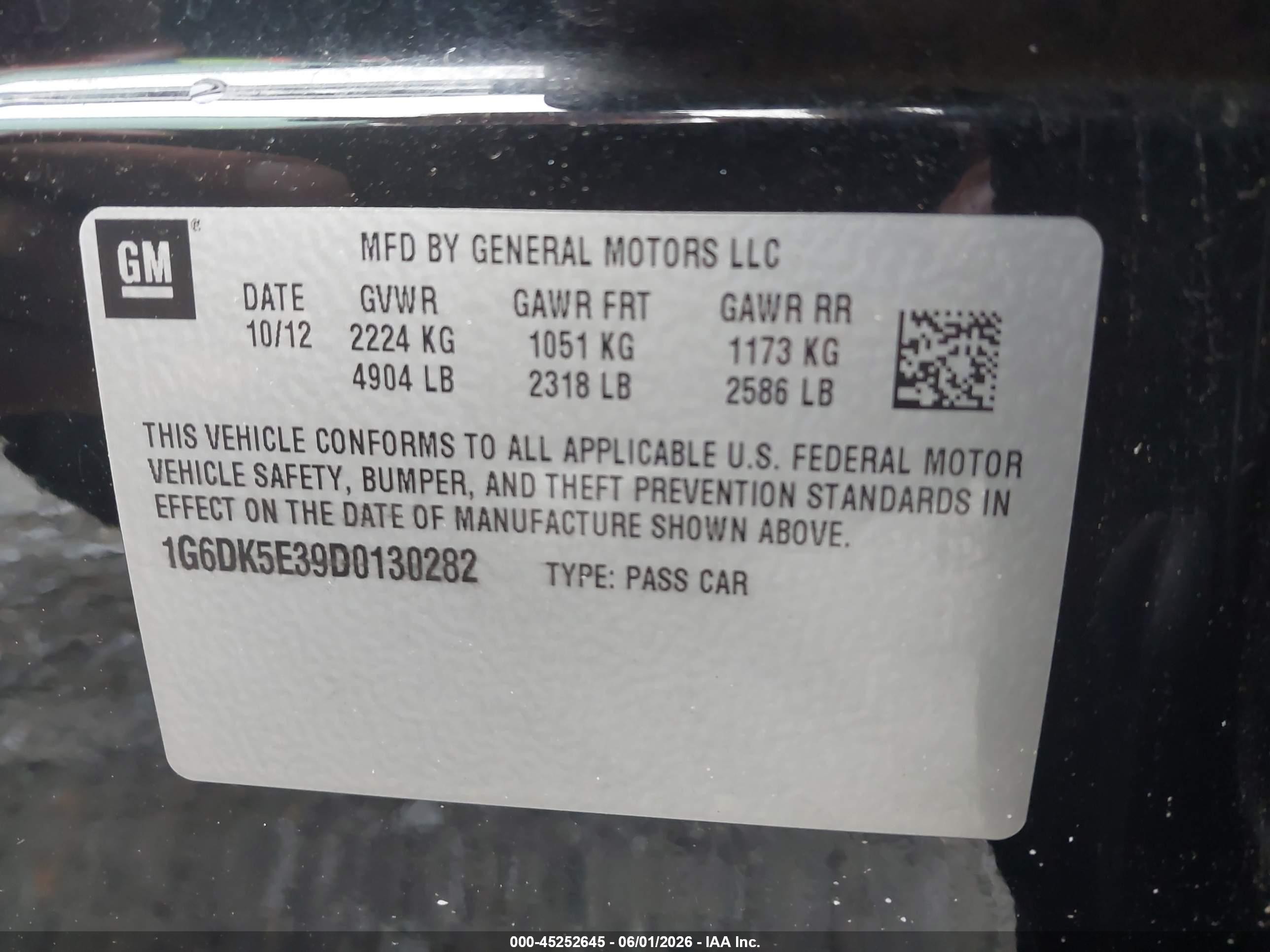 2013 Cadillac Cts Performance Black vin: 1G6DK5E39D0130282