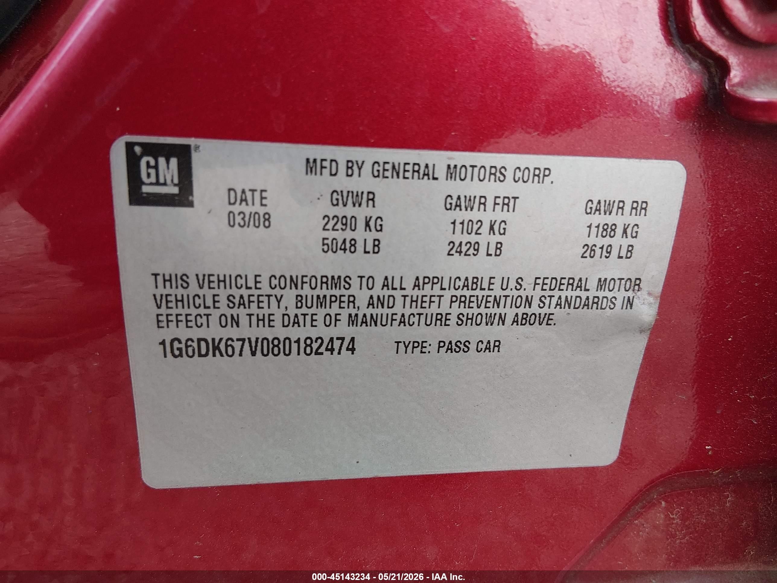 2008 Cadillac Sts V6 Red vin: 1G6DK67V080182474