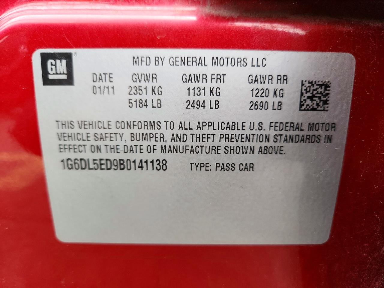 2011 Cadillac Cts Performance Collection Red vin: 1G6DL5ED9B0141138