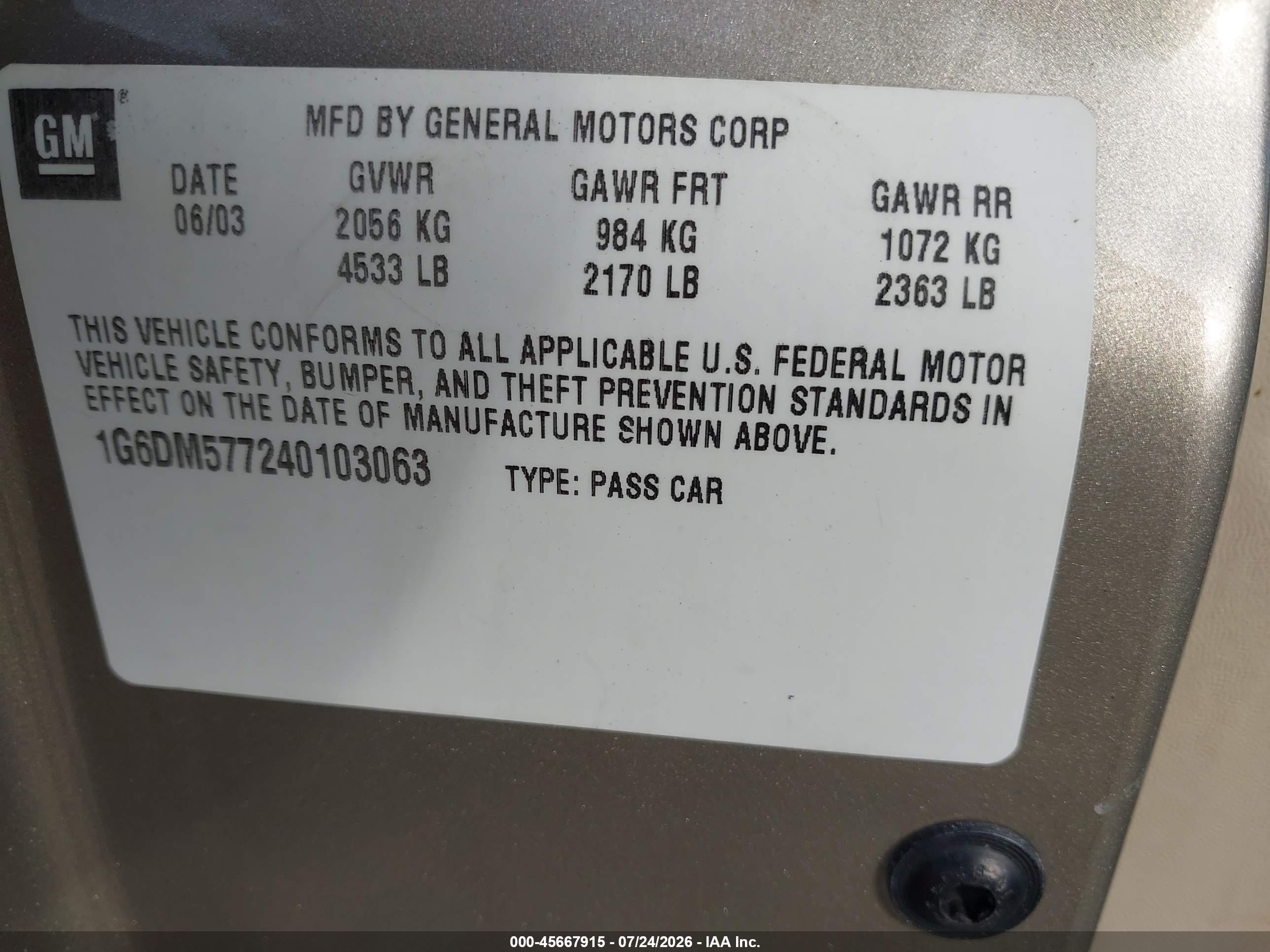2004 Cadillac Cts Standard Tan vin: 1G6DM577240103063