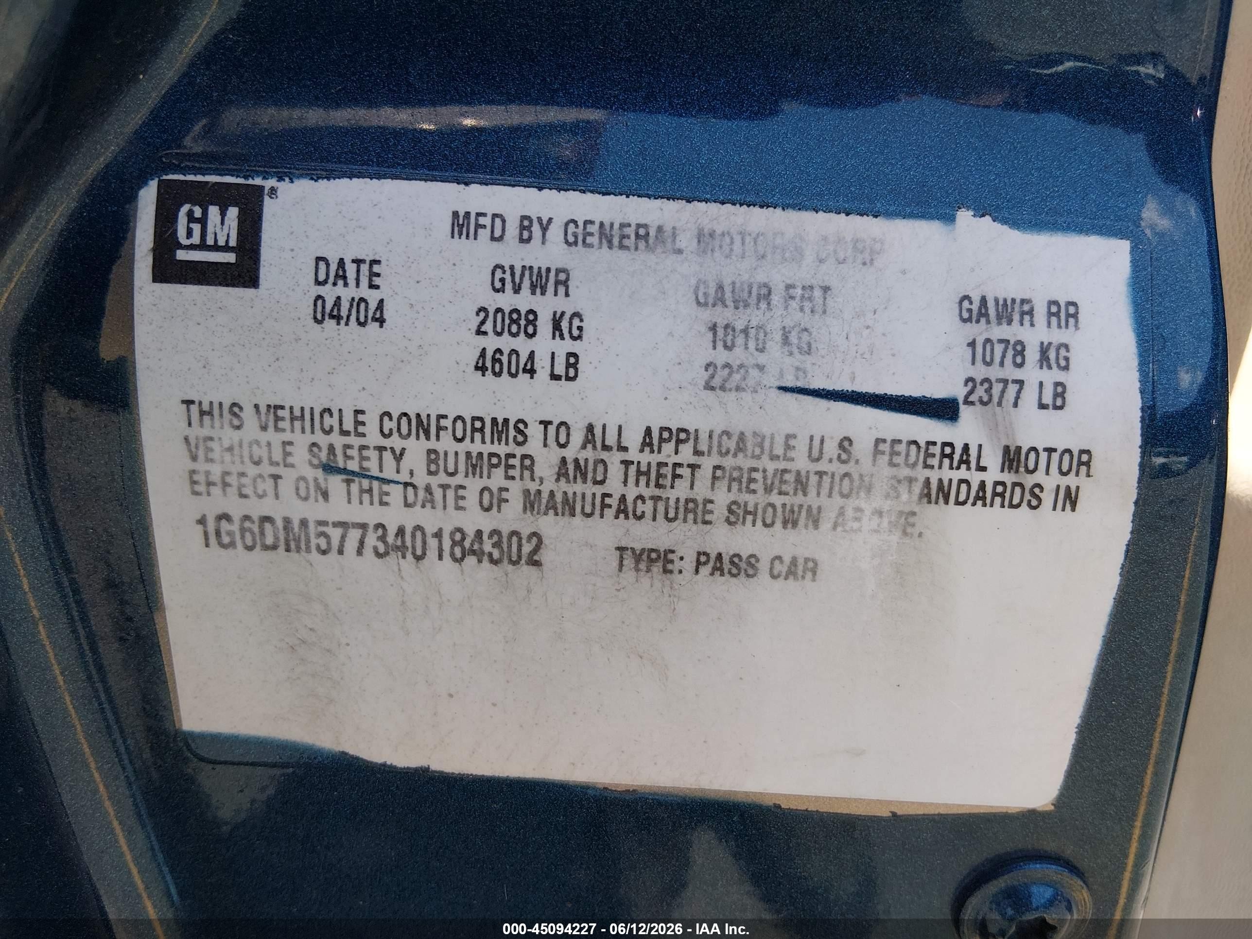 2004 Cadillac Cts Standard Blue vin: 1G6DM577340184302
