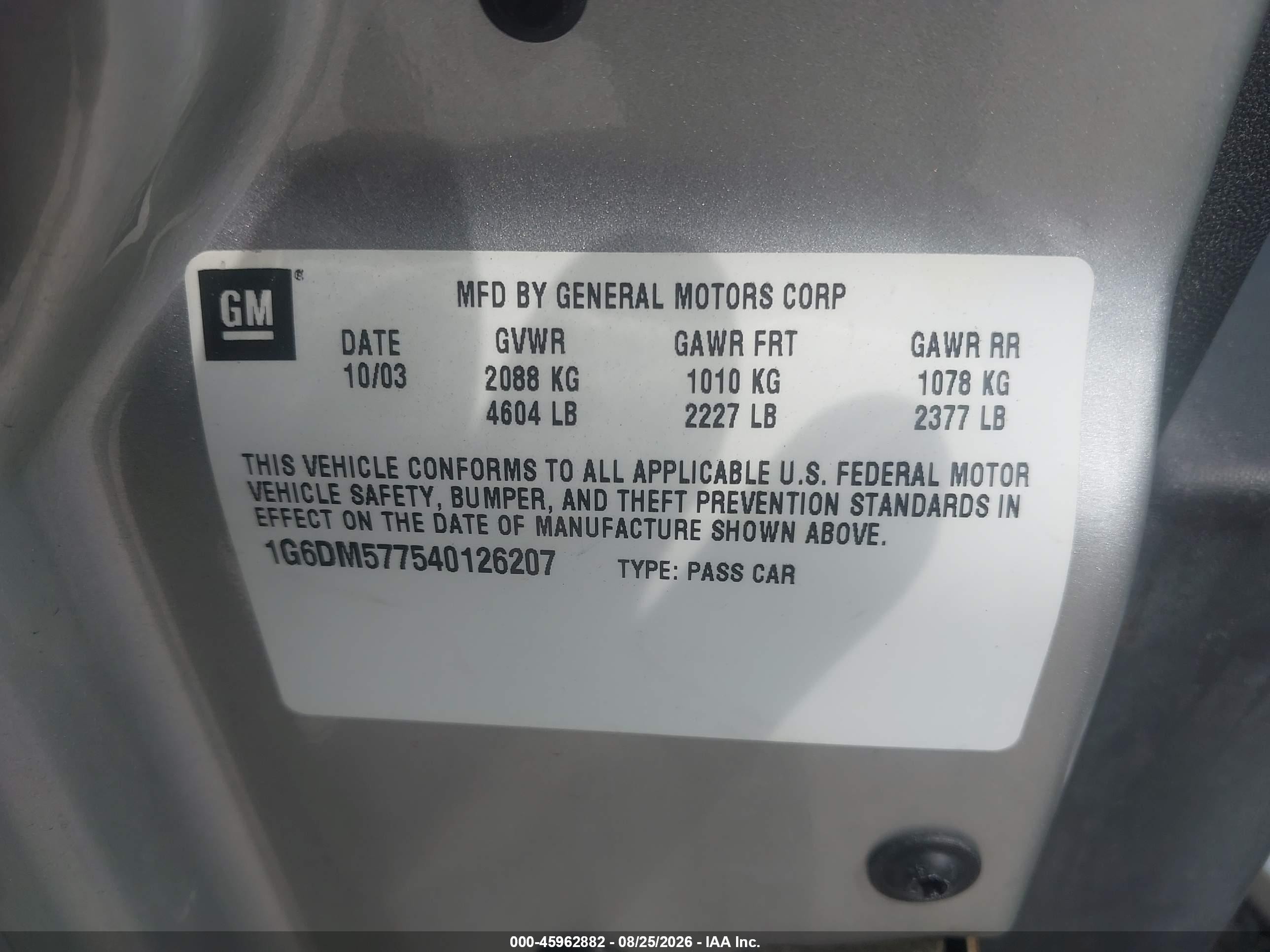 2004 Cadillac Cts Standard Gray vin: 1G6DM577540126207