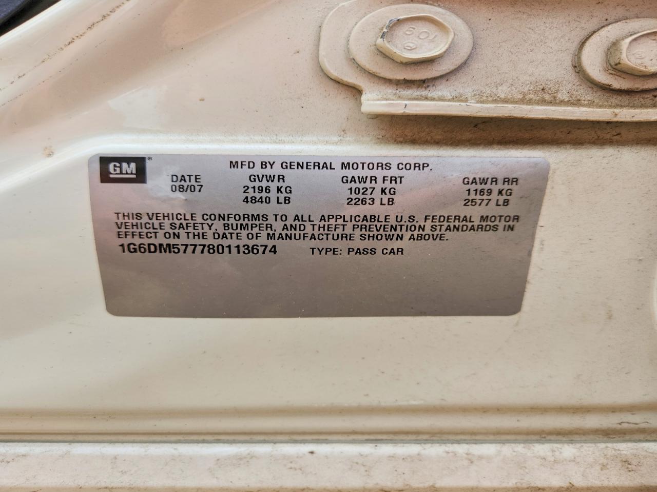 2008 Cadillac Cts Белый vin: 1G6DM577780113674