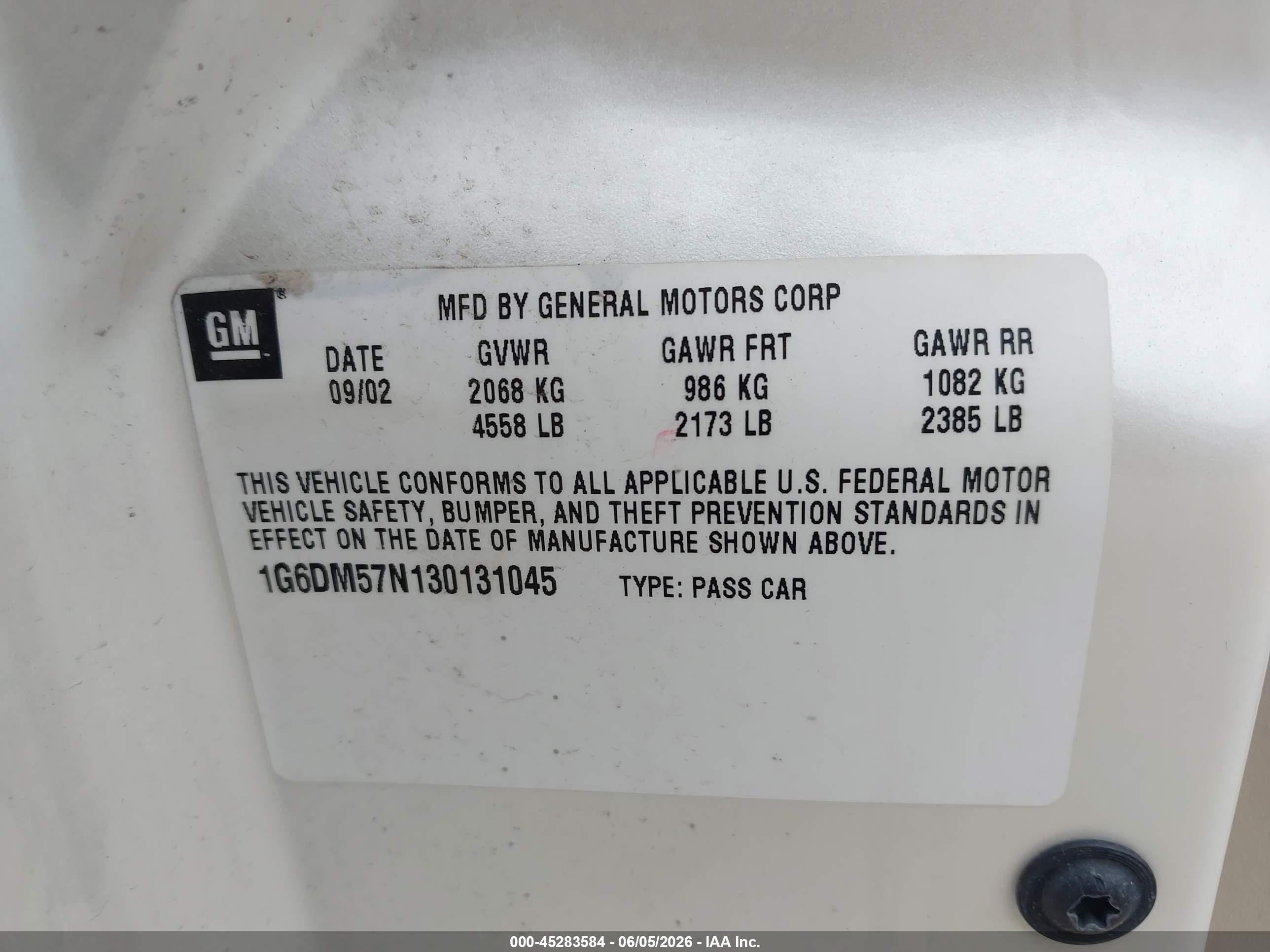 2003 Cadillac Cts Standard White vin: 1G6DM57N130131045