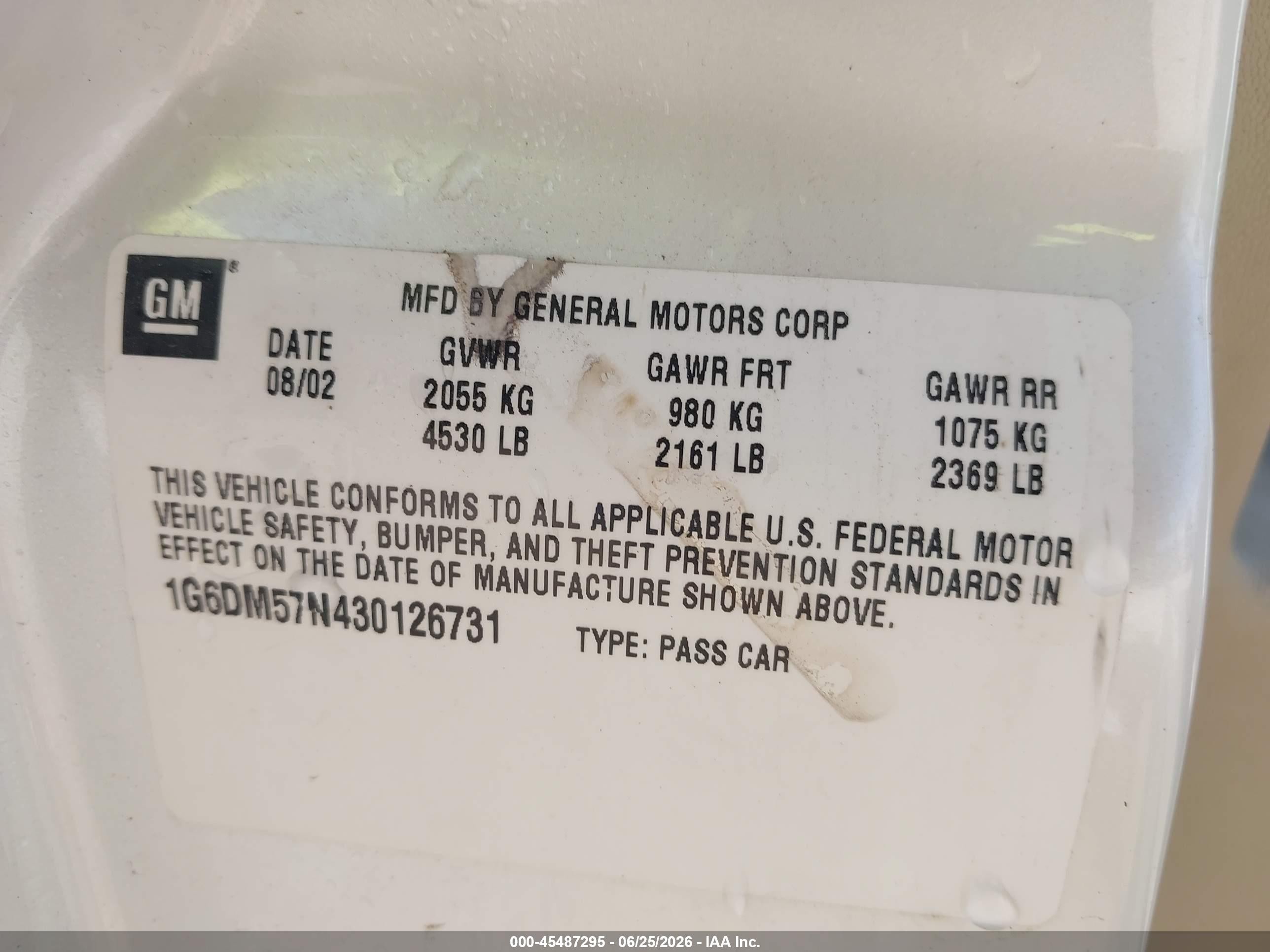 2003 Cadillac Cts Standard White vin: 1G6DM57N430126731