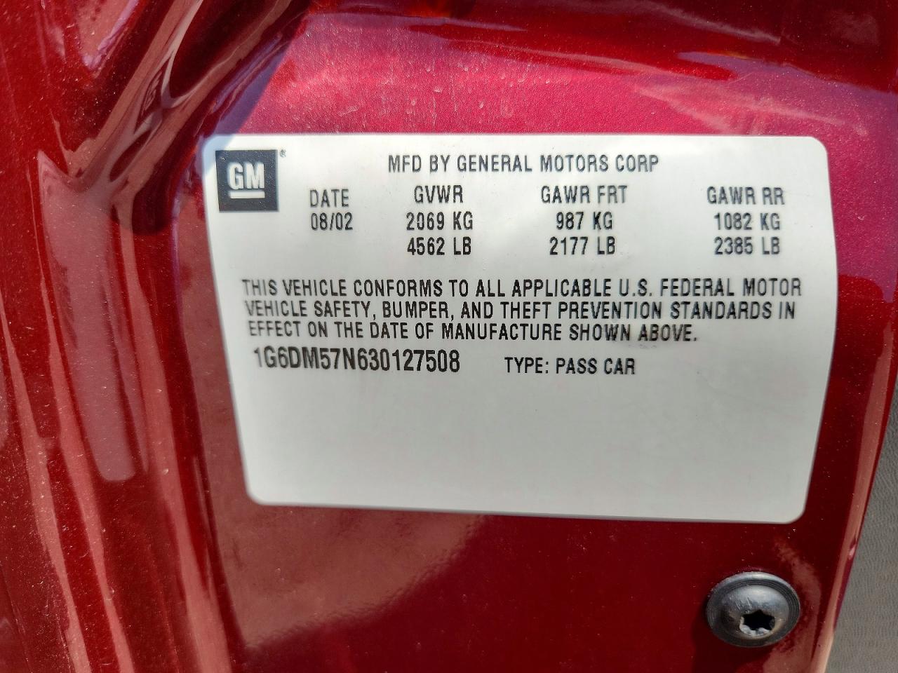 2003 Cadillac Cts Burgundy vin: 1G6DM57N630127508