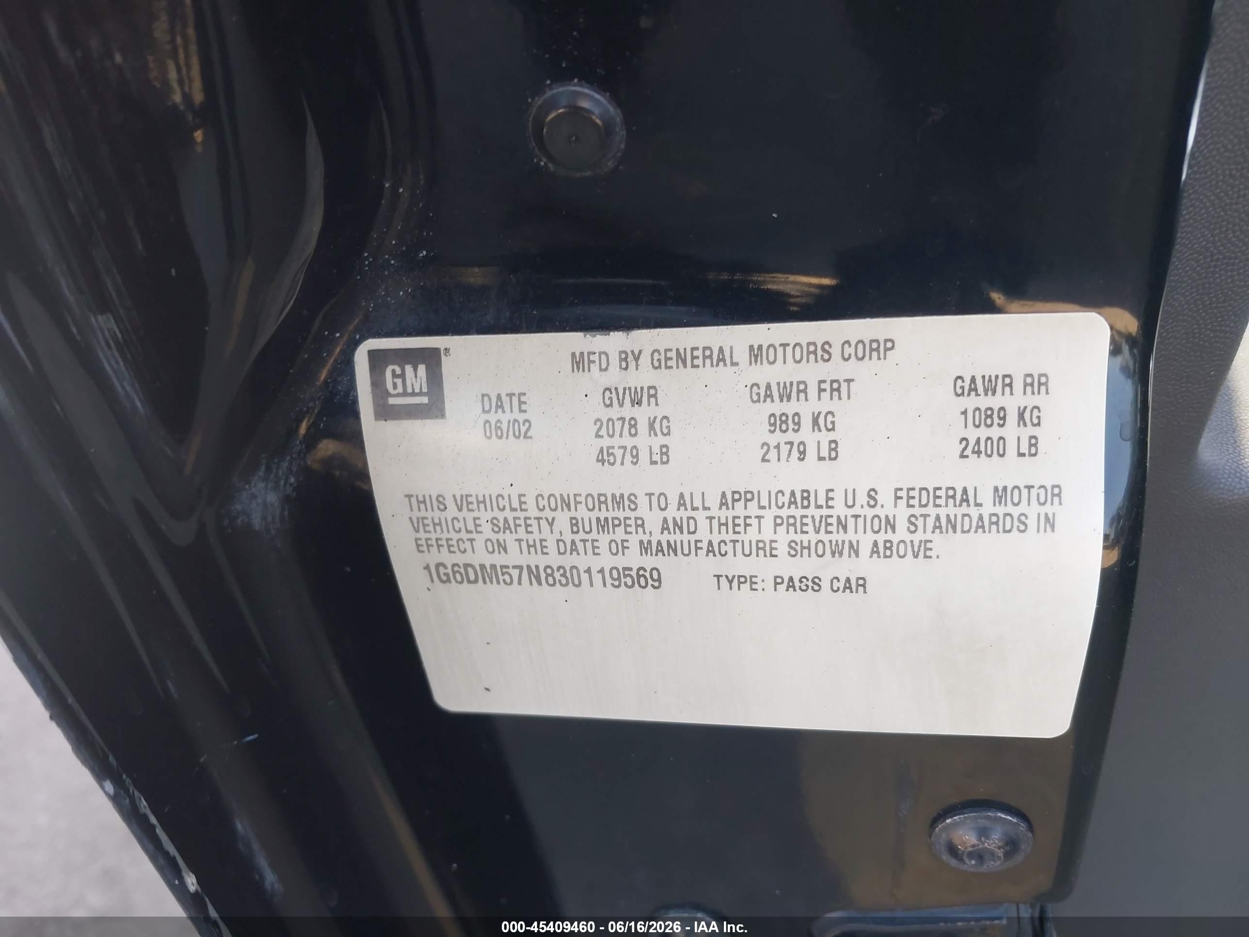 2003 Cadillac Cts Standard Black vin: 1G6DM57N830119569