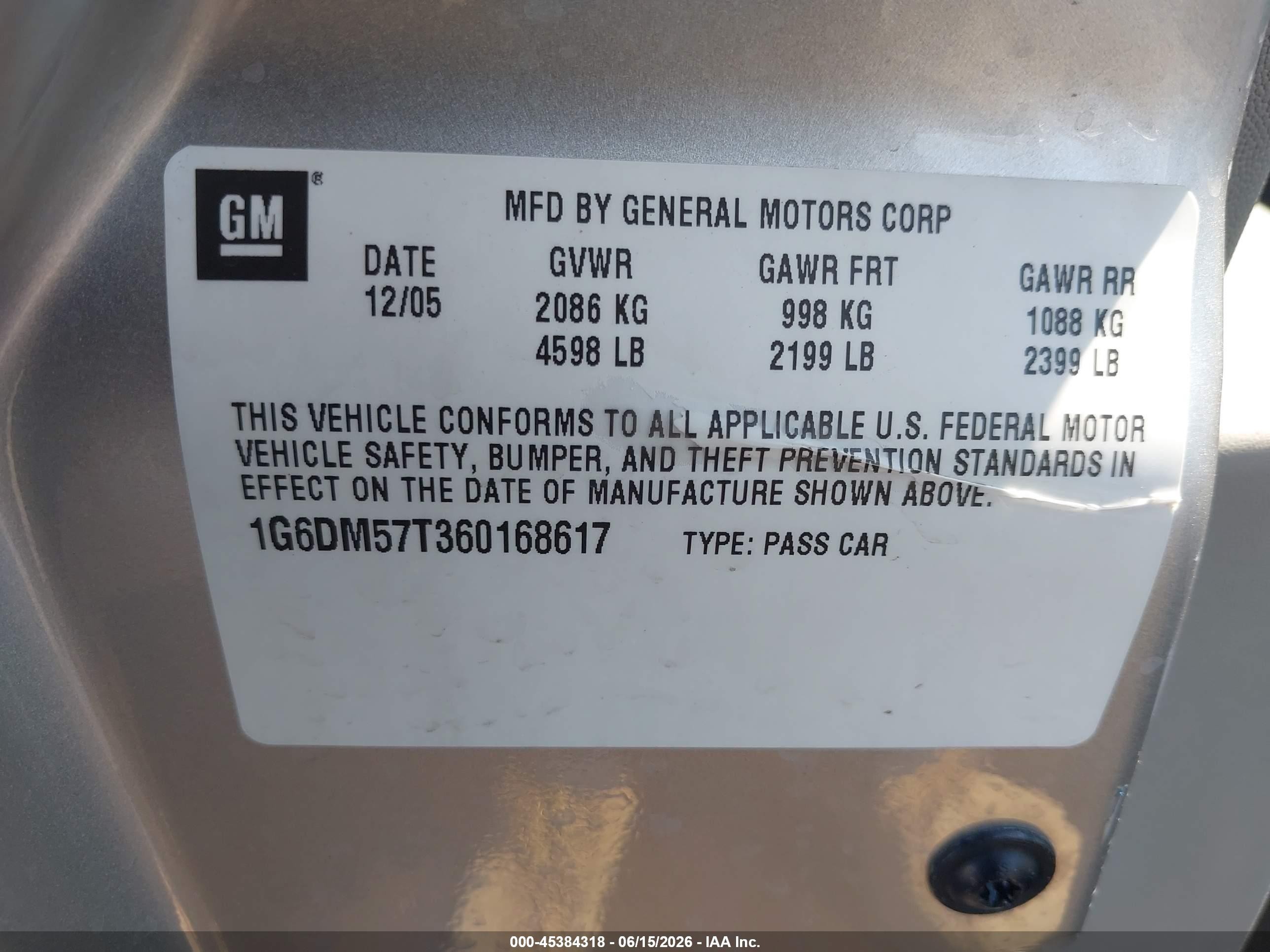 2006 Cadillac Cts Base W/1sa Silver vin: 1G6DM57T360168617