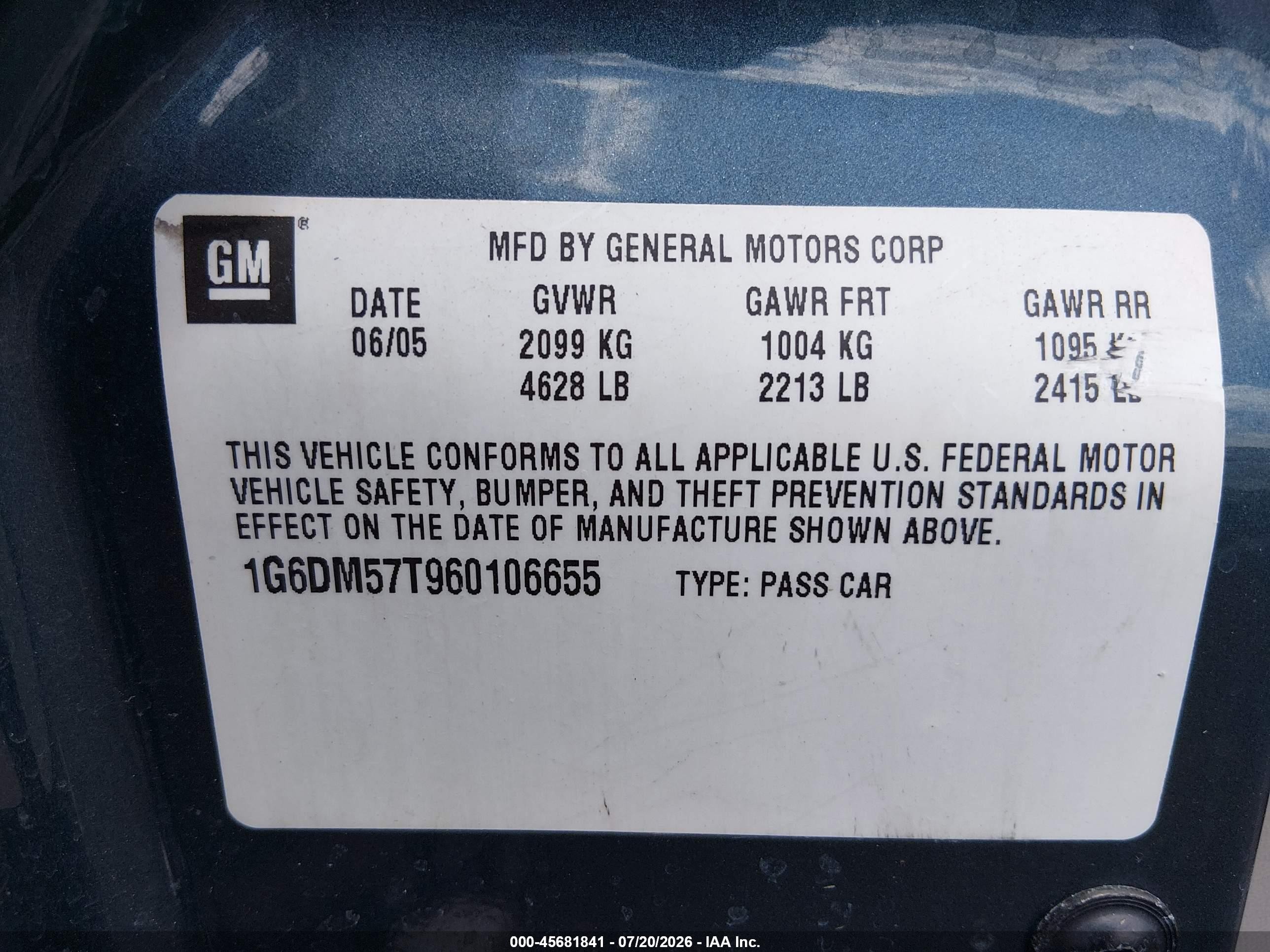 2006 Cadillac Cts Base W/1sa Blue vin: 1G6DM57T960106655