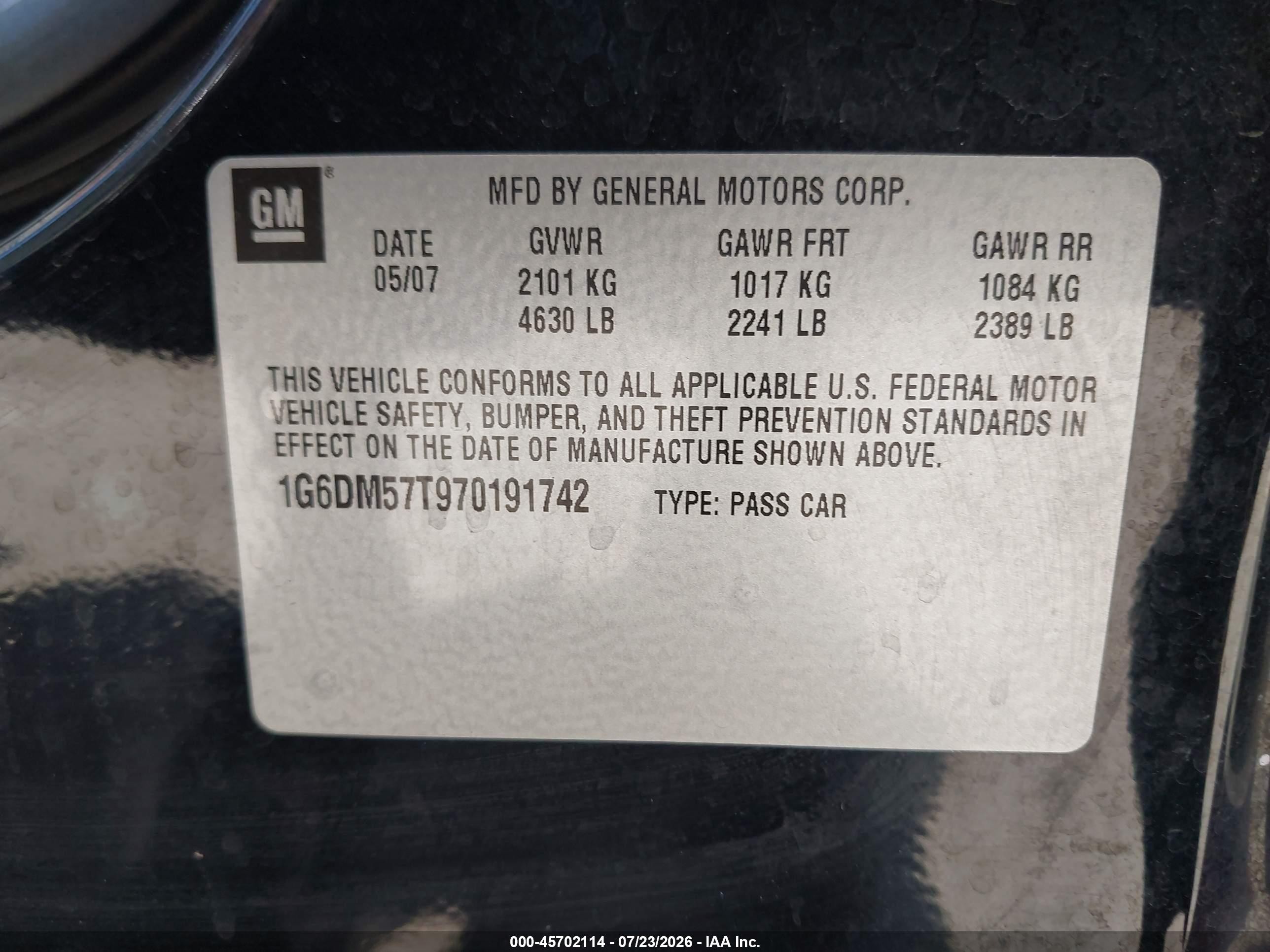 2007 Cadillac Cts Base W/1sa Black vin: 1G6DM57T970191742