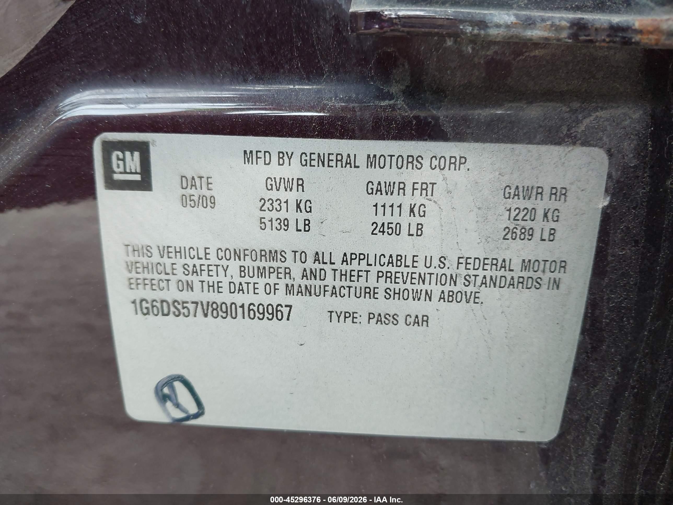 2009 Cadillac Cts Standard Purple vin: 1G6DS57V890169967