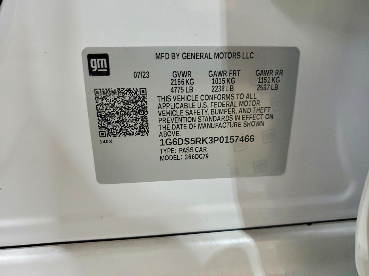 2023 Cadillac Ct5 Luxury White vin: 1G6DS5RK3P0157466