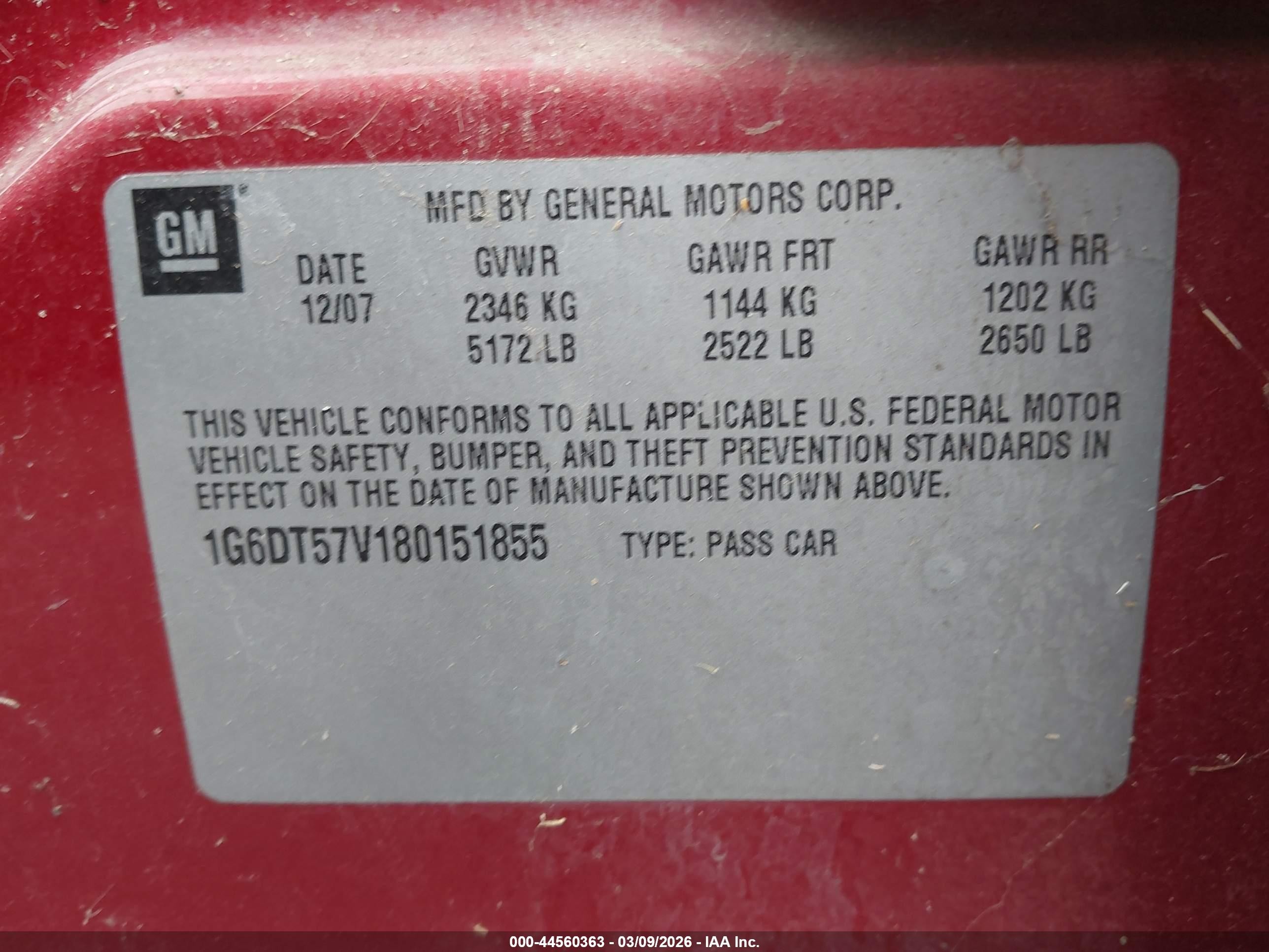 2008 Cadillac Cts Standard Red vin: 1G6DT57V180151855