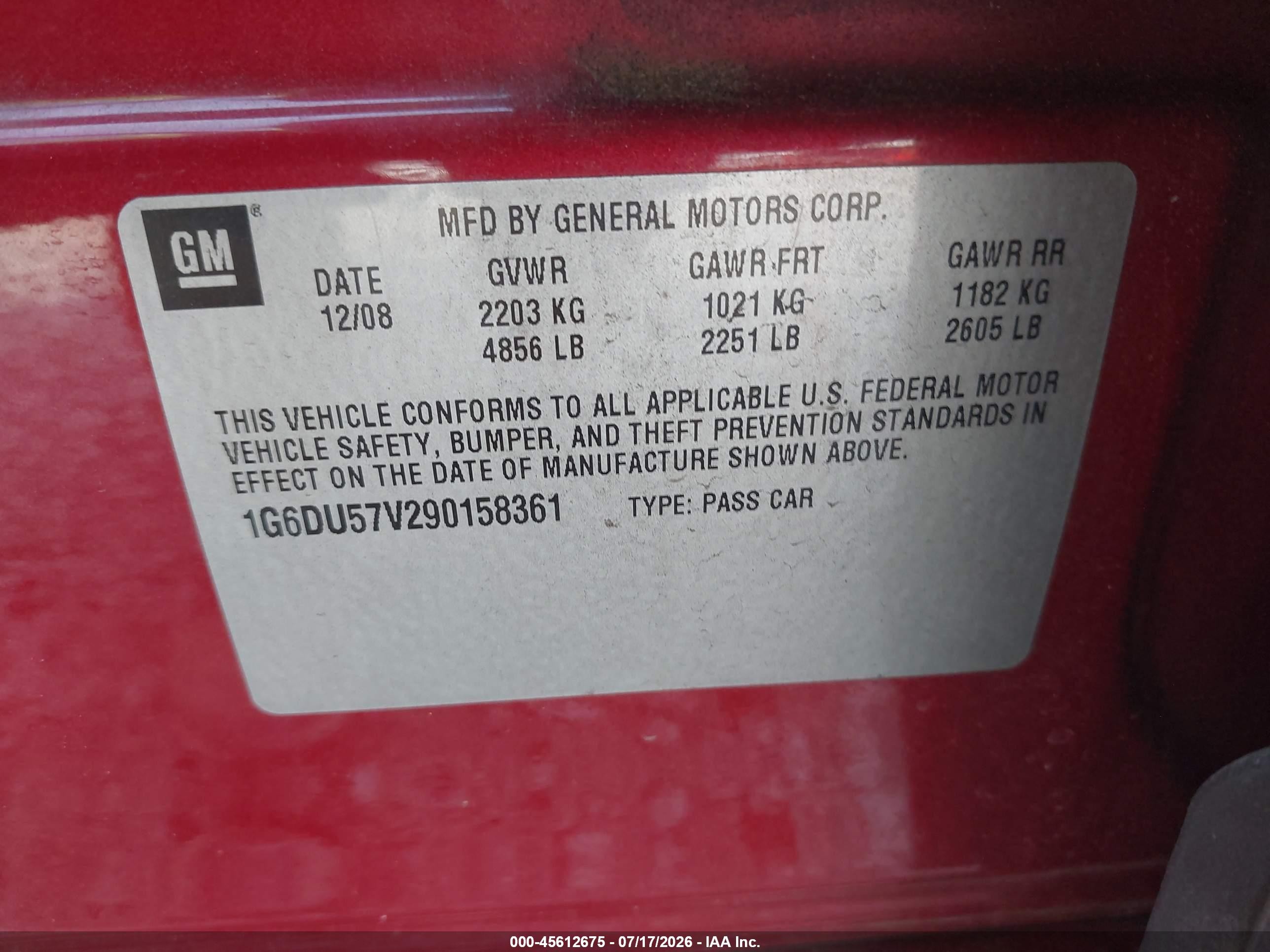 2009 Cadillac Cts Rwd W/1sb Red vin: 1G6DU57V290158361