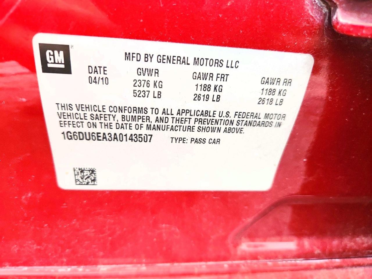 2010 Cadillac Sts Red vin: 1G6DU6EA3A0143507