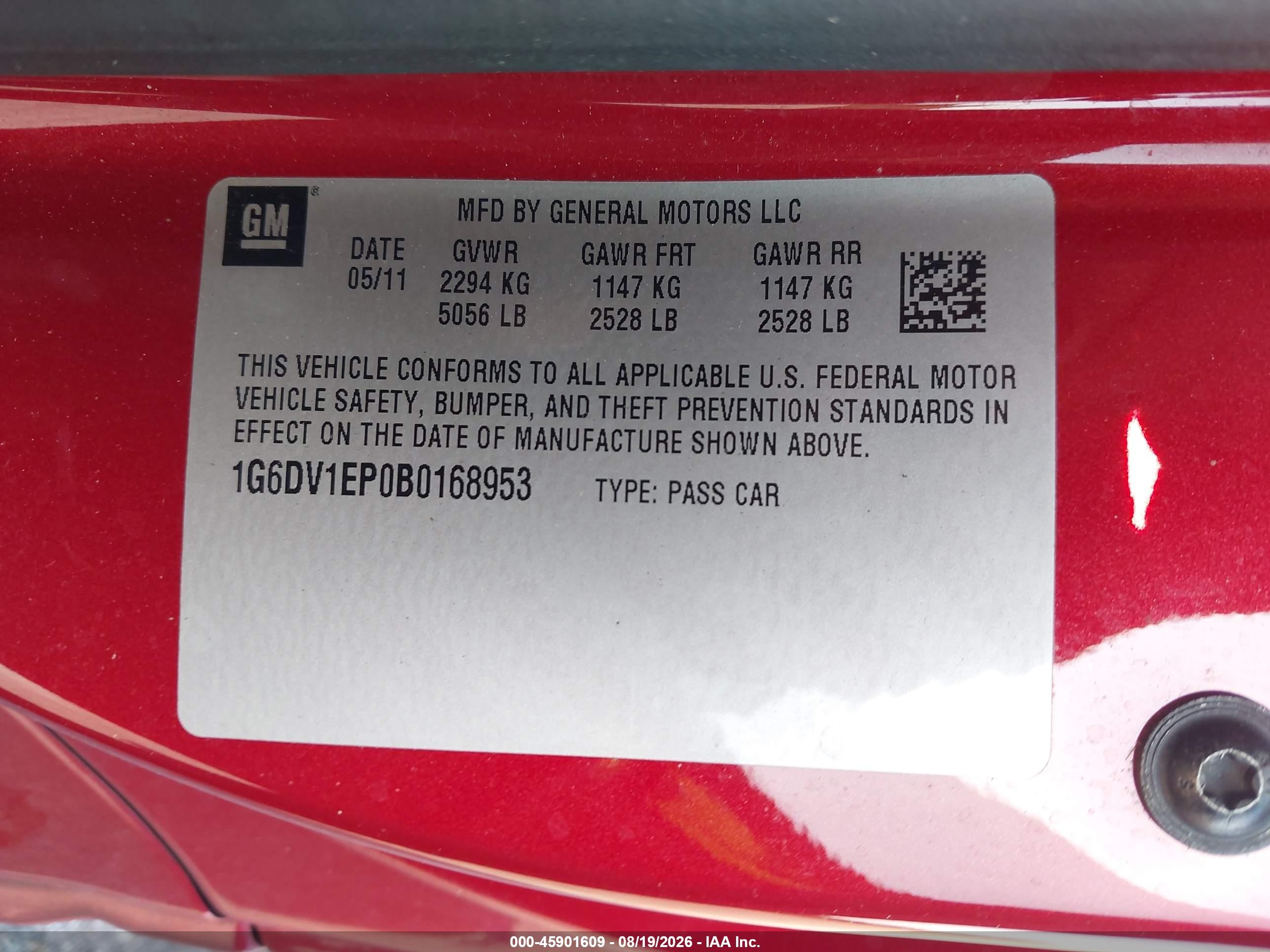 2011 Cadillac Cts-v   Red vin: 1G6DV1EP0B0168953