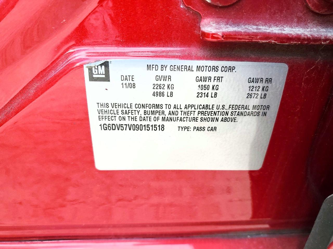 2009 Cadillac Cts Red vin: 1G6DV57V090151518