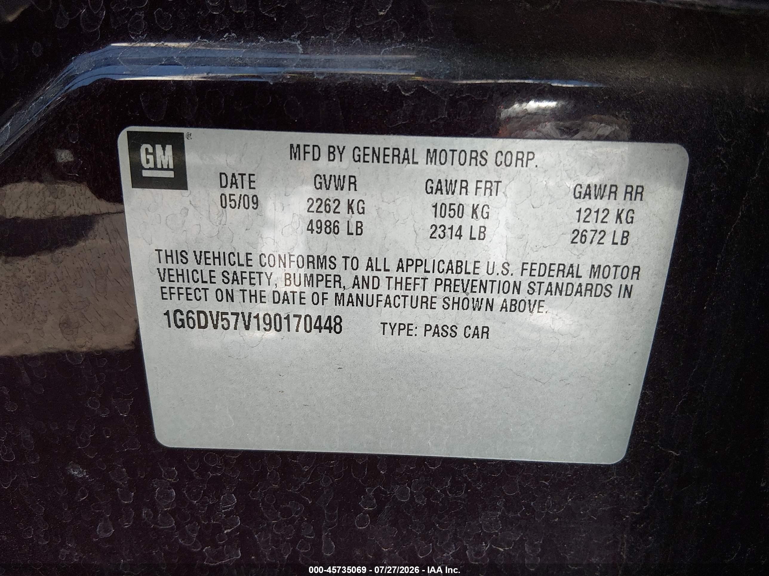 2009 Cadillac Cts Rwd W/1sb Purple vin: 1G6DV57V190170448