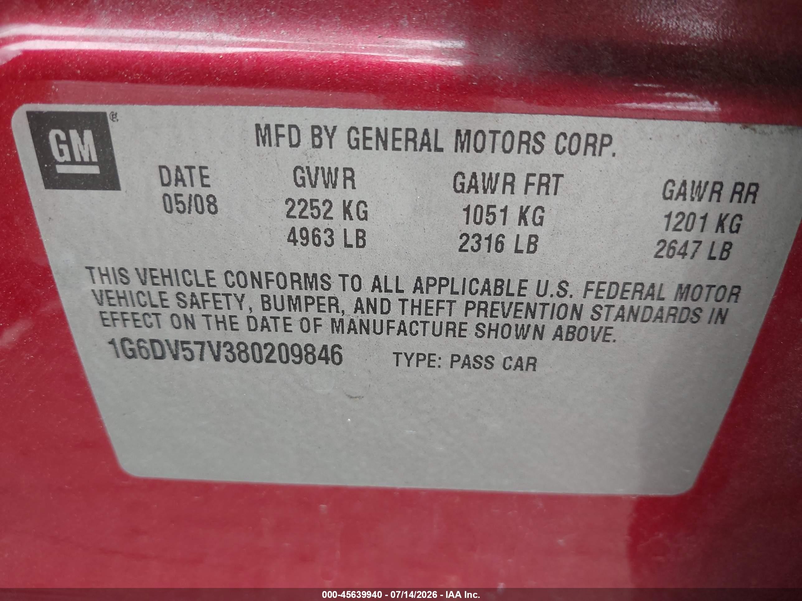 2008 Cadillac Cts Rwd W/1sb Burgundy vin: 1G6DV57V380209846