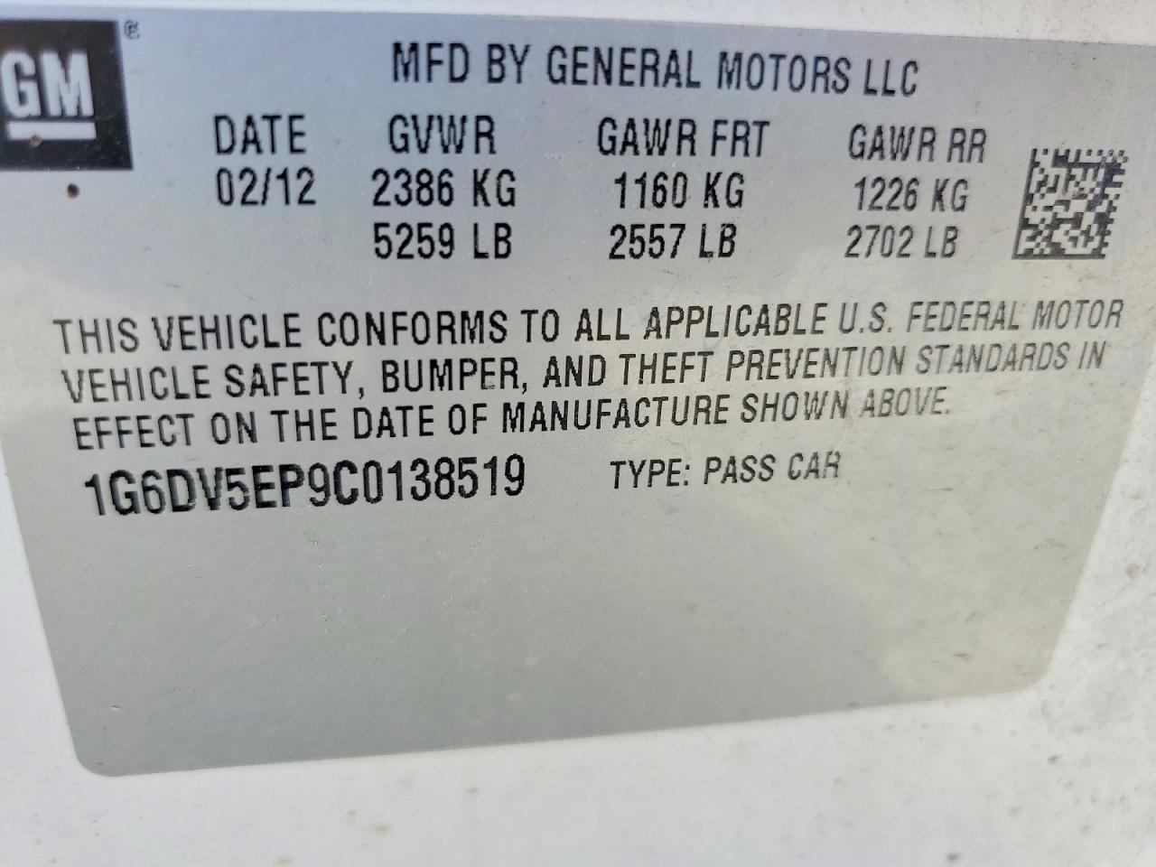 2012 Cadillac Cts-v White vin: 1G6DV5EP9C0138519