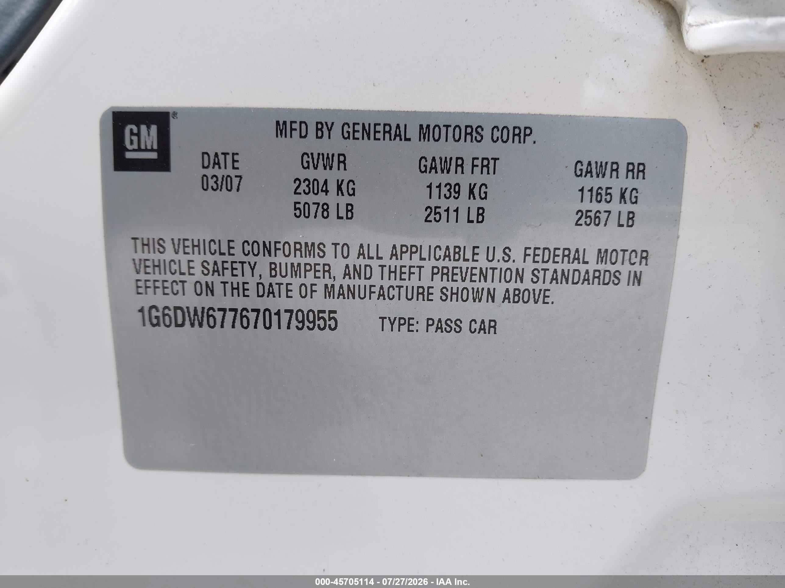 2007 Cadillac Sts V6 White vin: 1G6DW677670179955