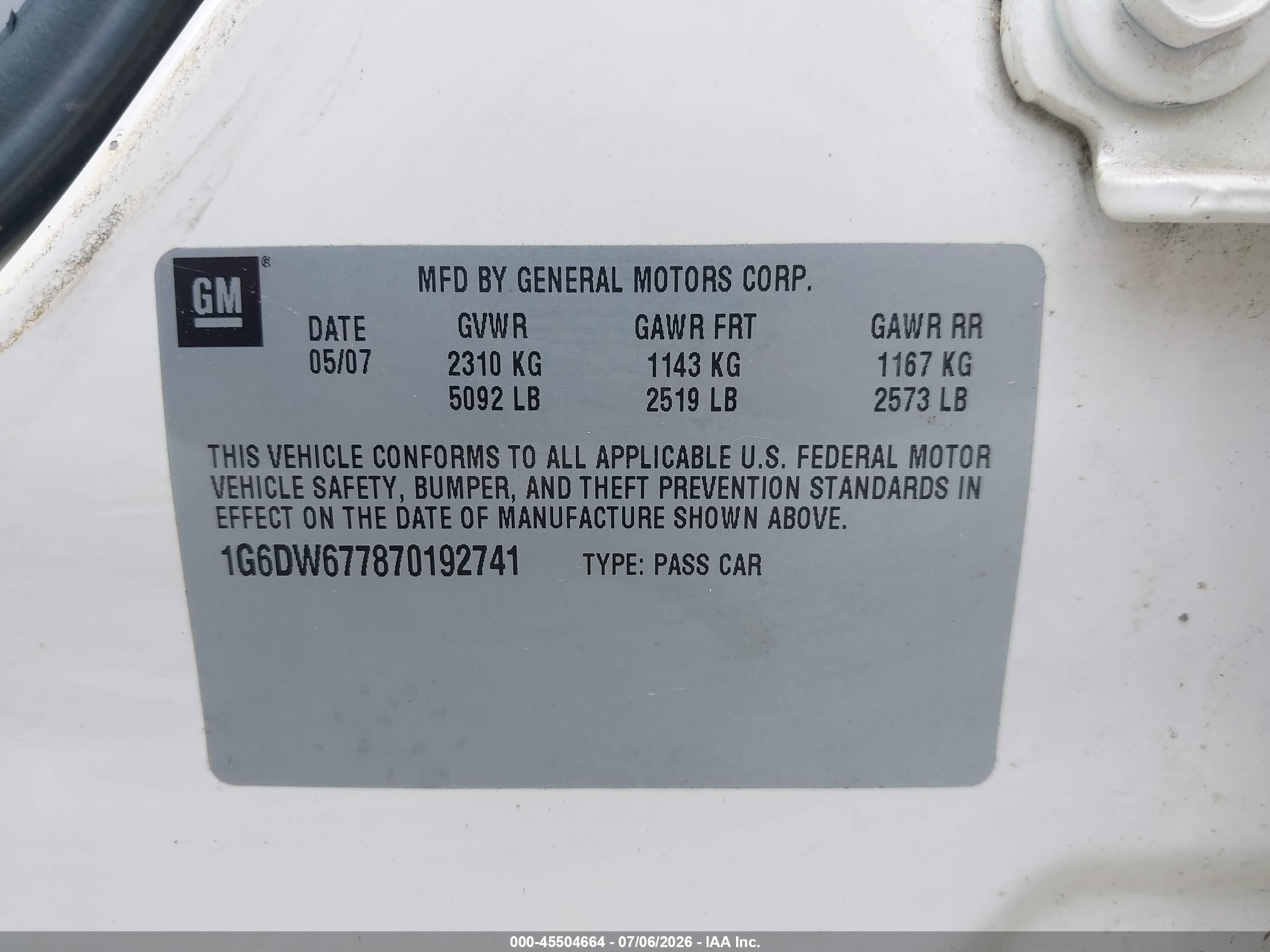 2007 Cadillac Sts V6 White vin: 1G6DW677870192741