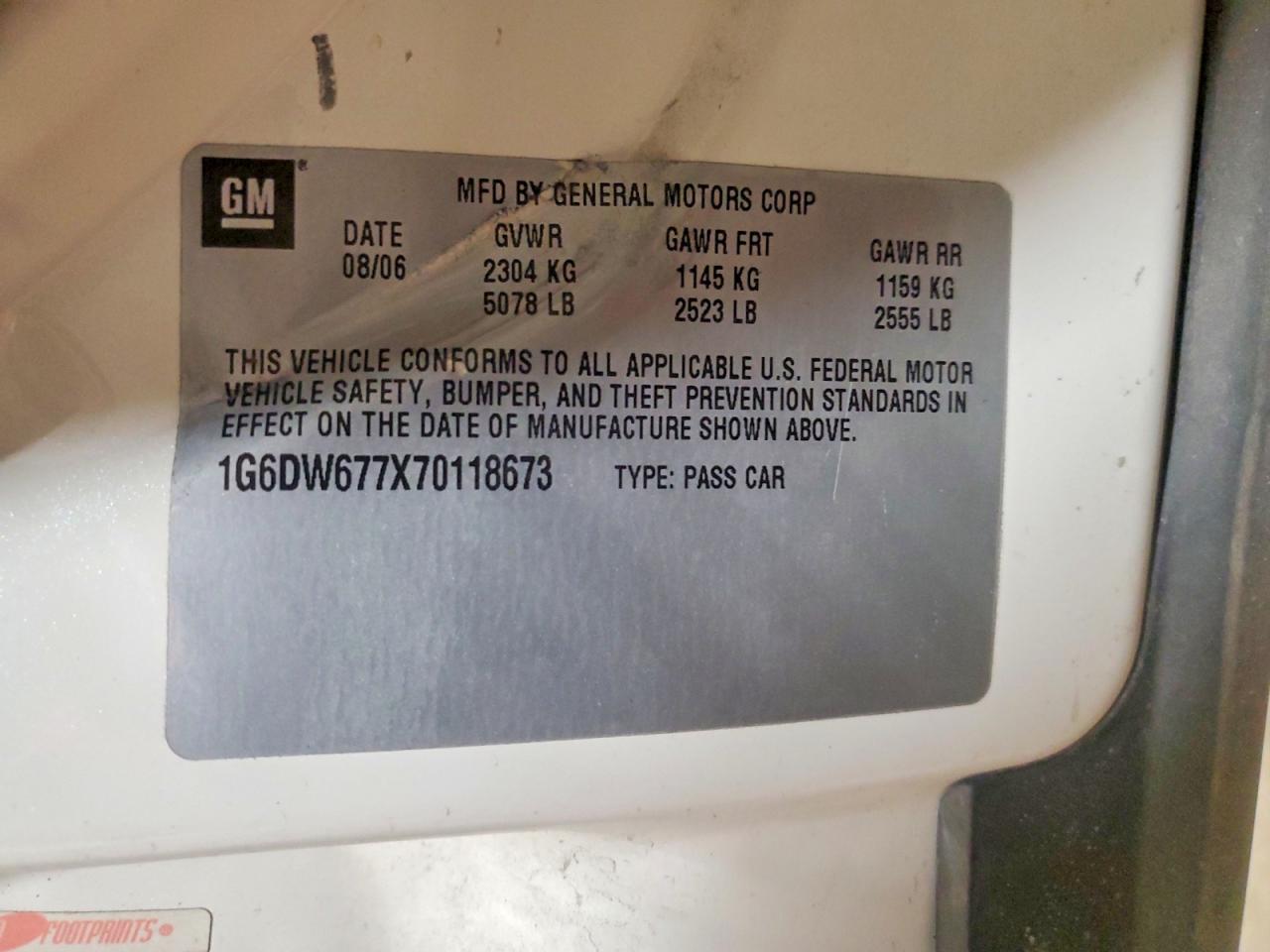 2007 Cadillac Sts White vin: 1G6DW677X70118673