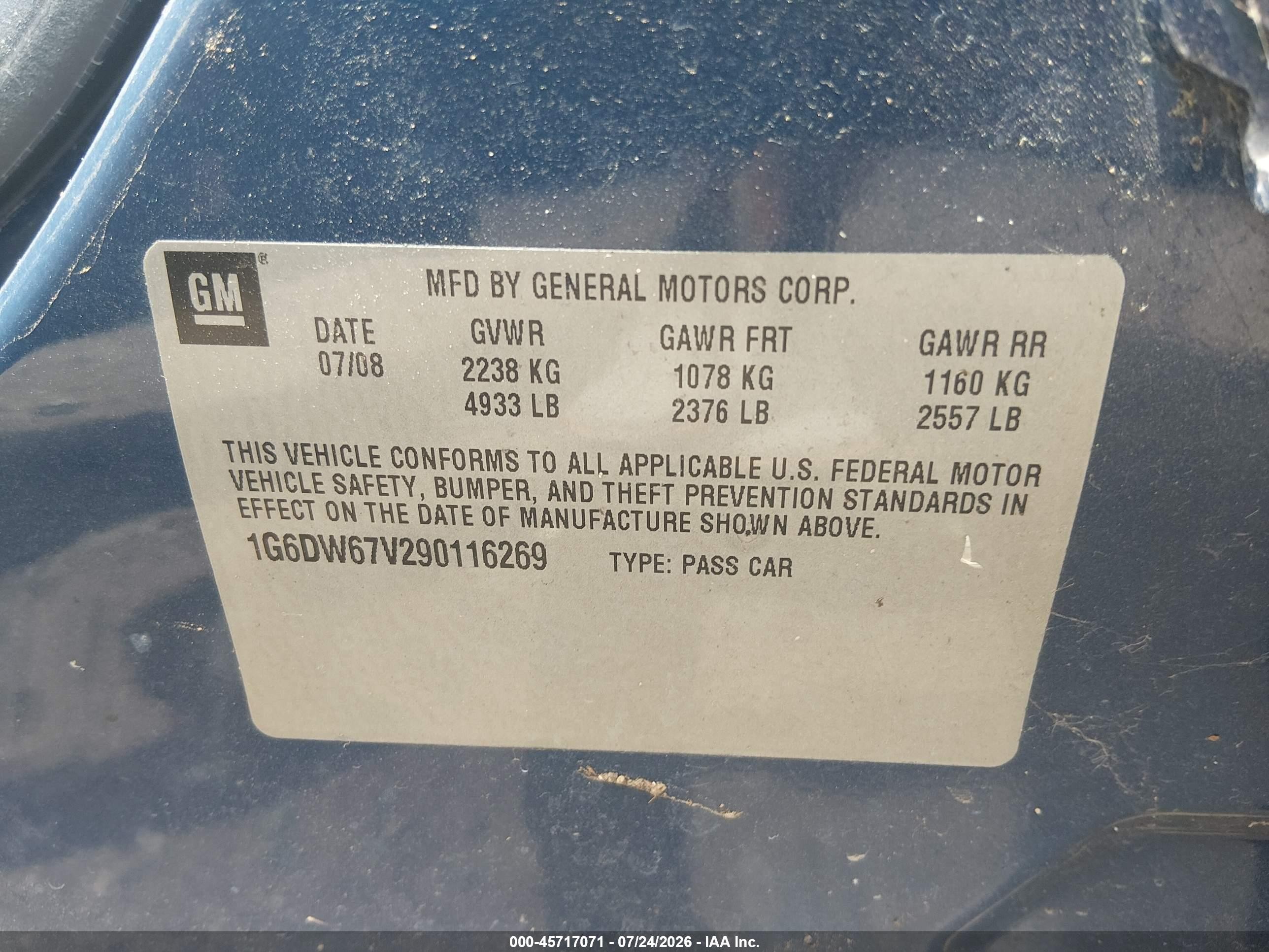 2009 Cadillac Sts Rwd W/1sb Blue vin: 1G6DW67V290116269