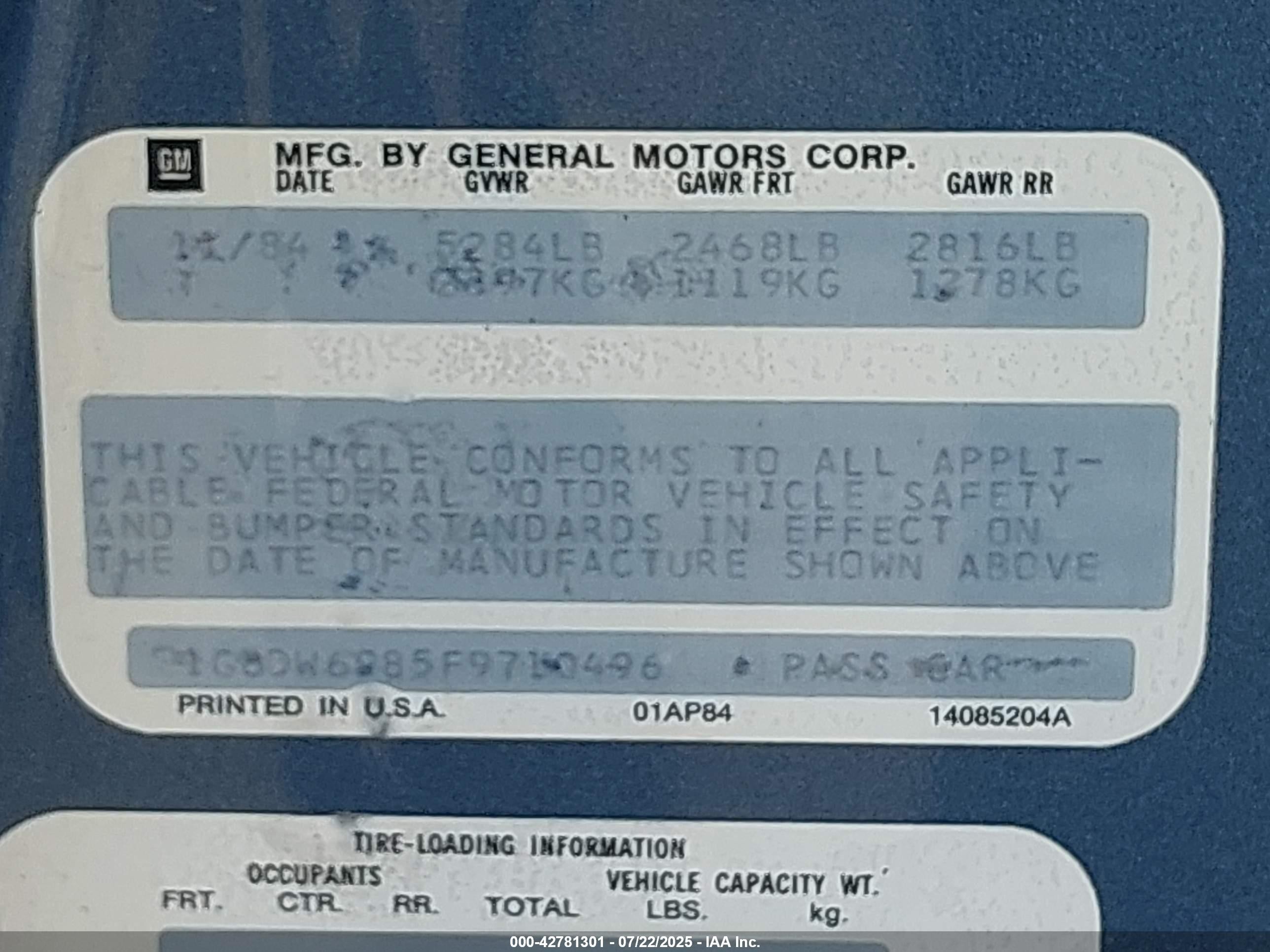 1985 Cadillac Fleetwood Brougham Light Blue vin: 1G6DW6985F9710496