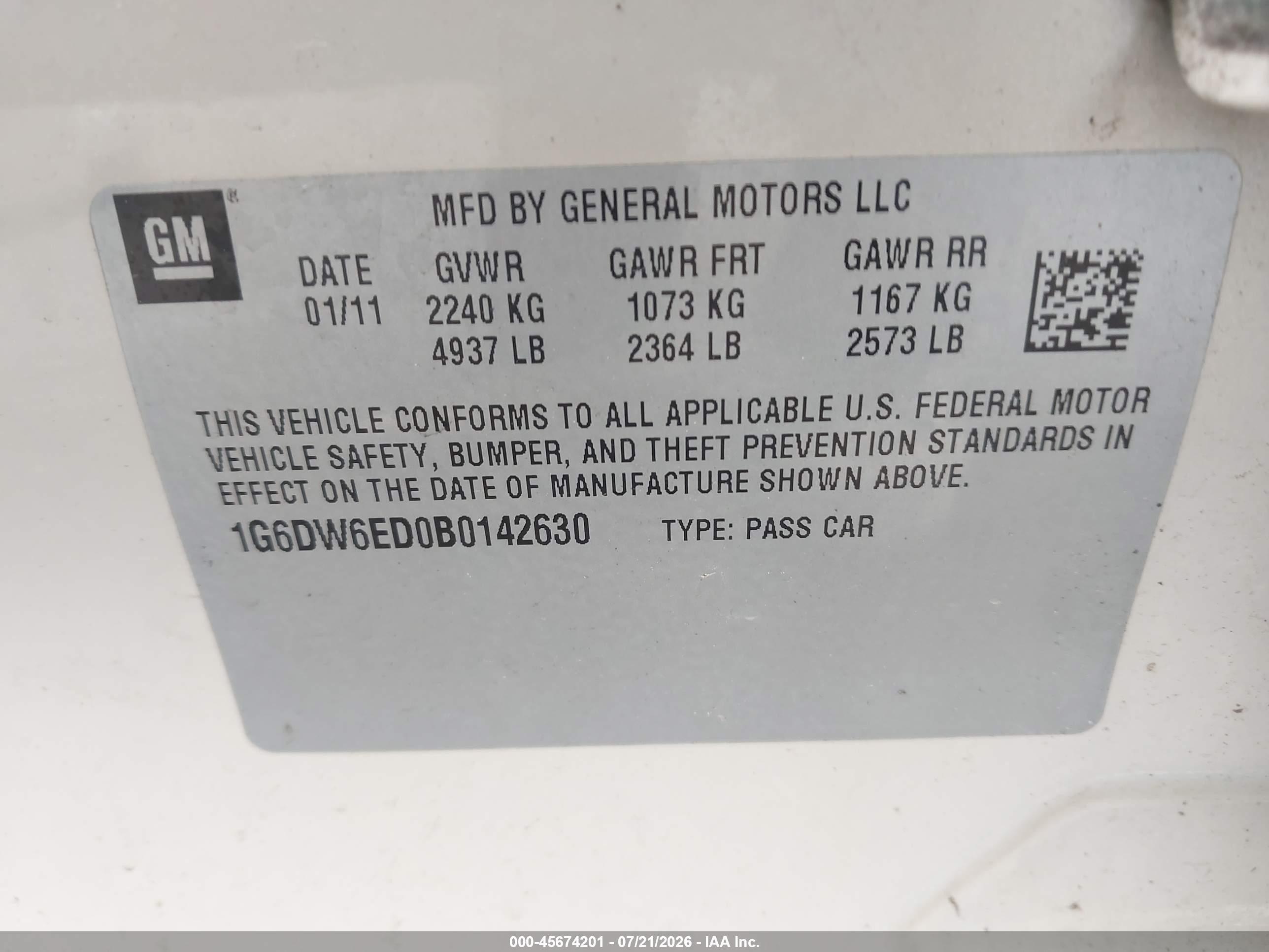 2011 Cadillac Sts Rwd W/1sb Tan vin: 1G6DW6ED0B0142630