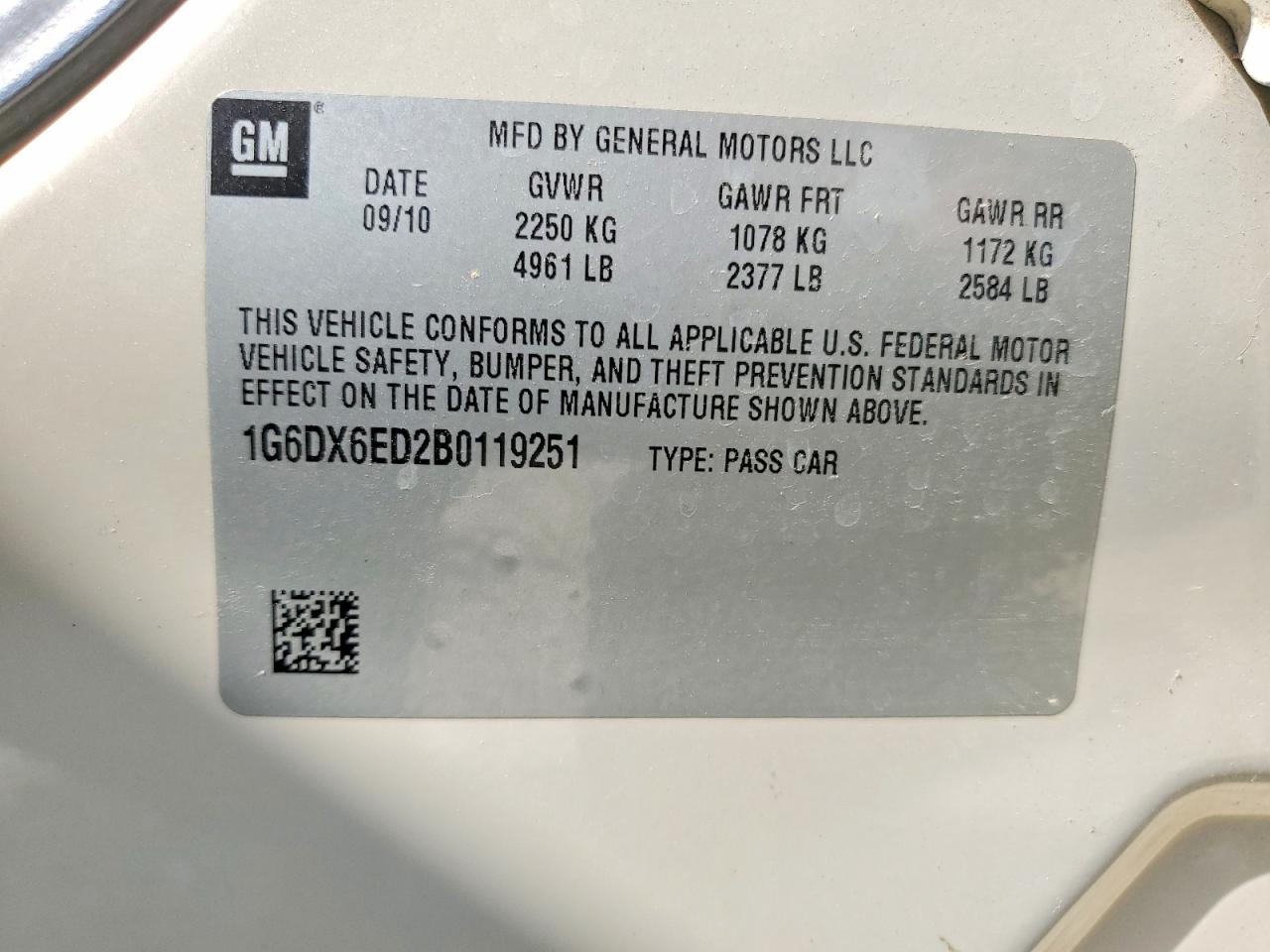 2011 Cadillac Sts Luxury Performance Cream vin: 1G6DX6ED2B0119251