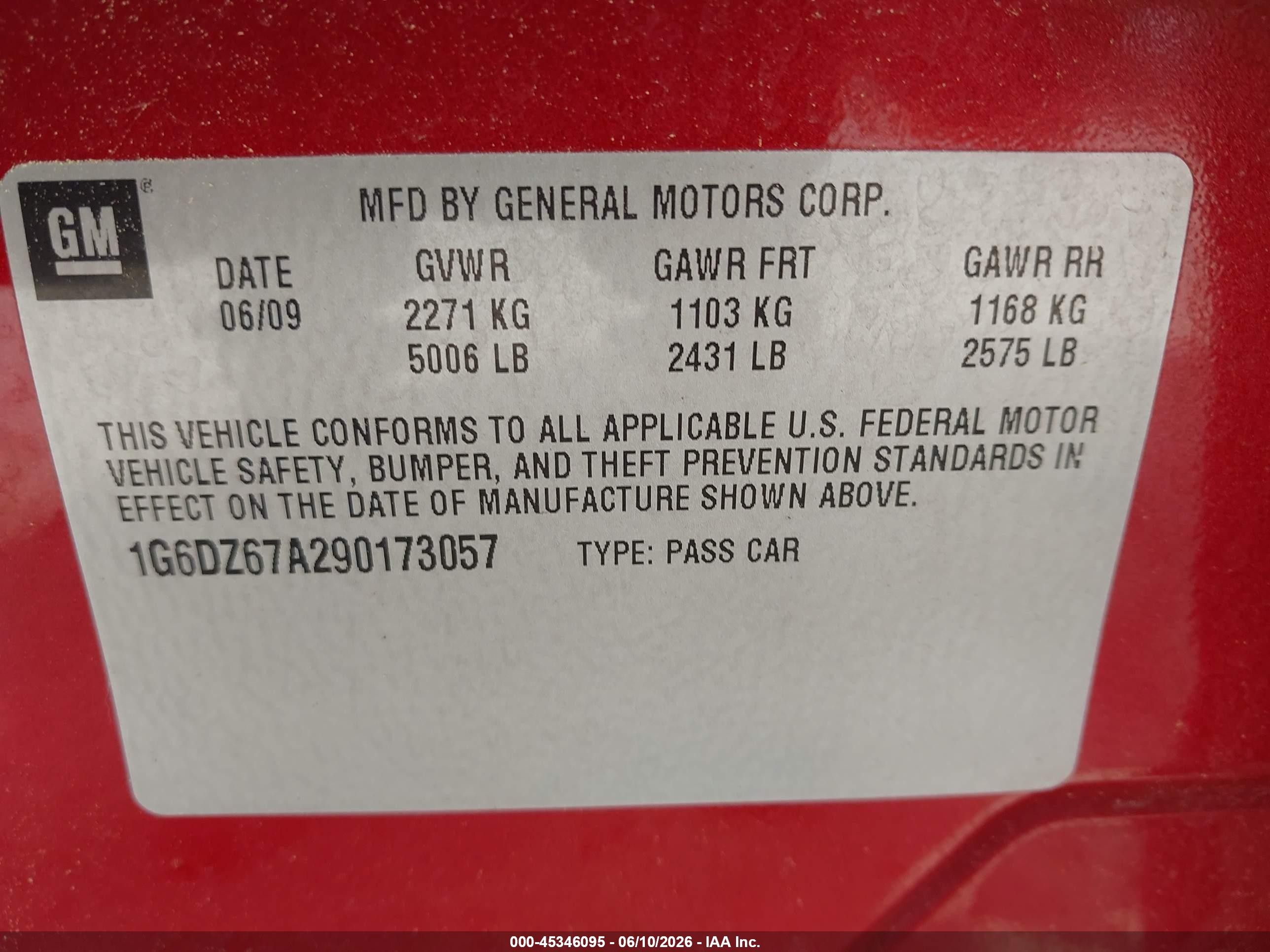 2009 Cadillac Sts Rwd W/1se Burgundy vin: 1G6DZ67A290173057